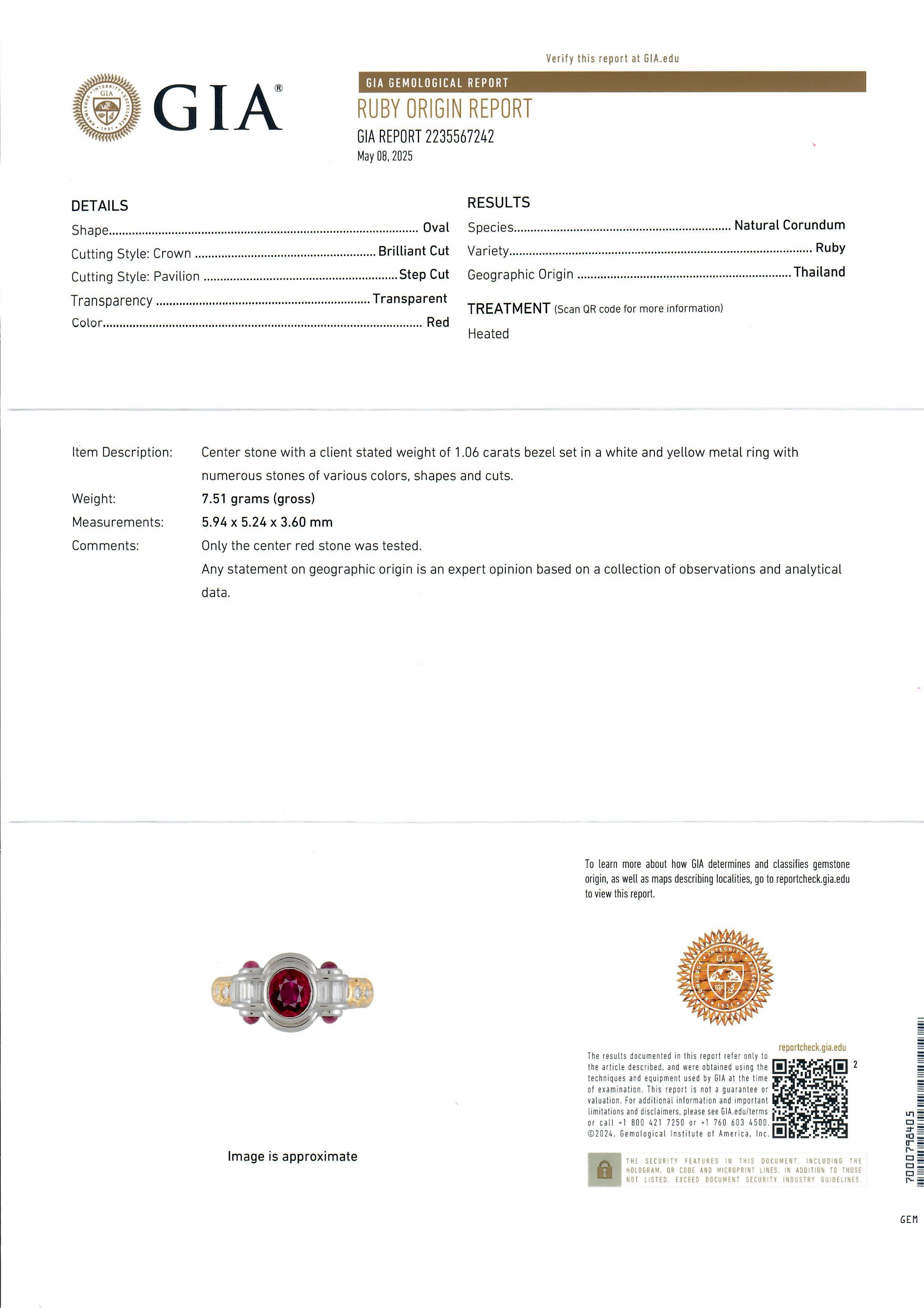18k Yellow Gold Platinum GIA 2.18ctw Vivid Red Ruby & Diamond Bezel Band Ring For Sale 7