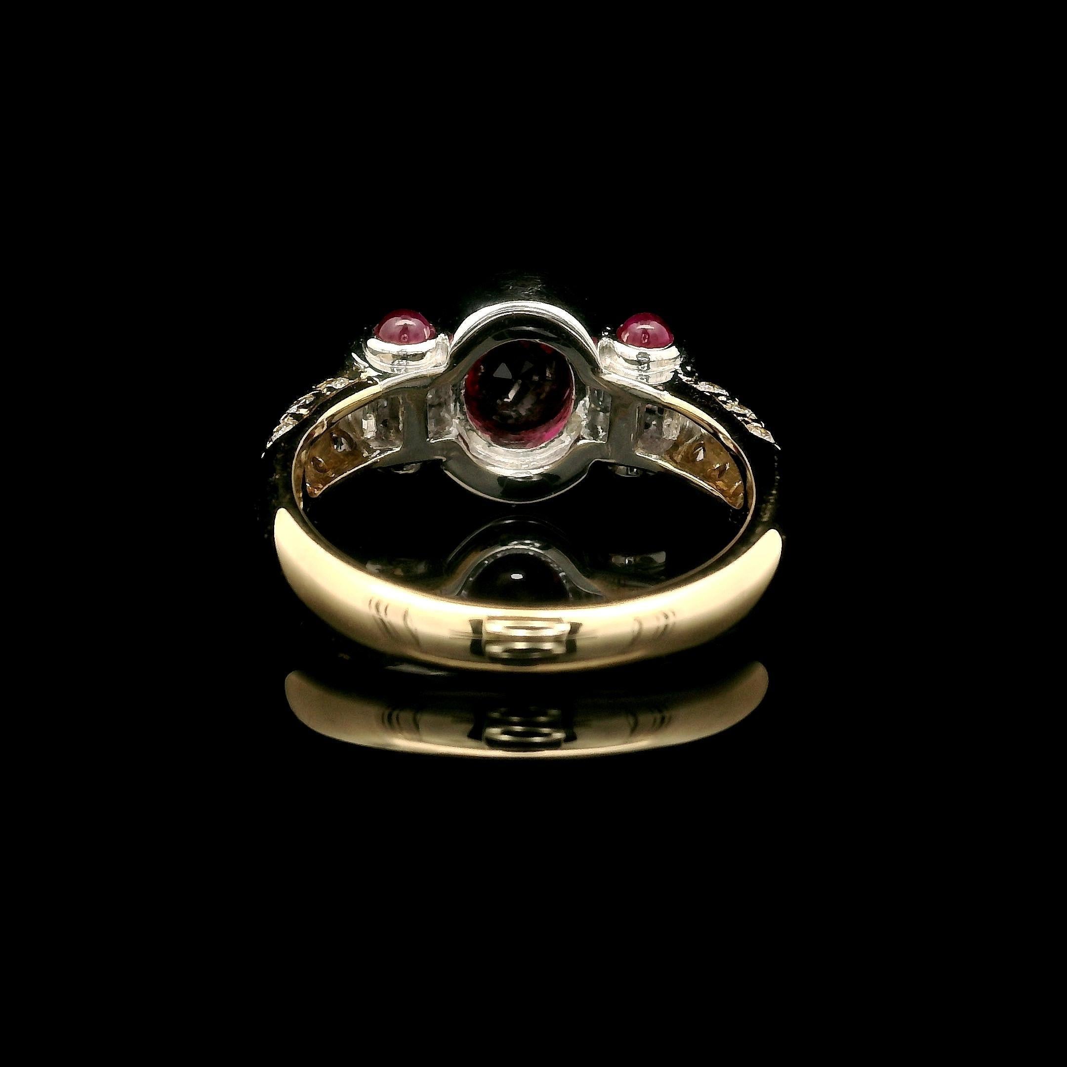 Oval Cut 18k Yellow Gold Platinum GIA 2.18ctw Vivid Red Ruby & Diamond Bezel Band Ring For Sale