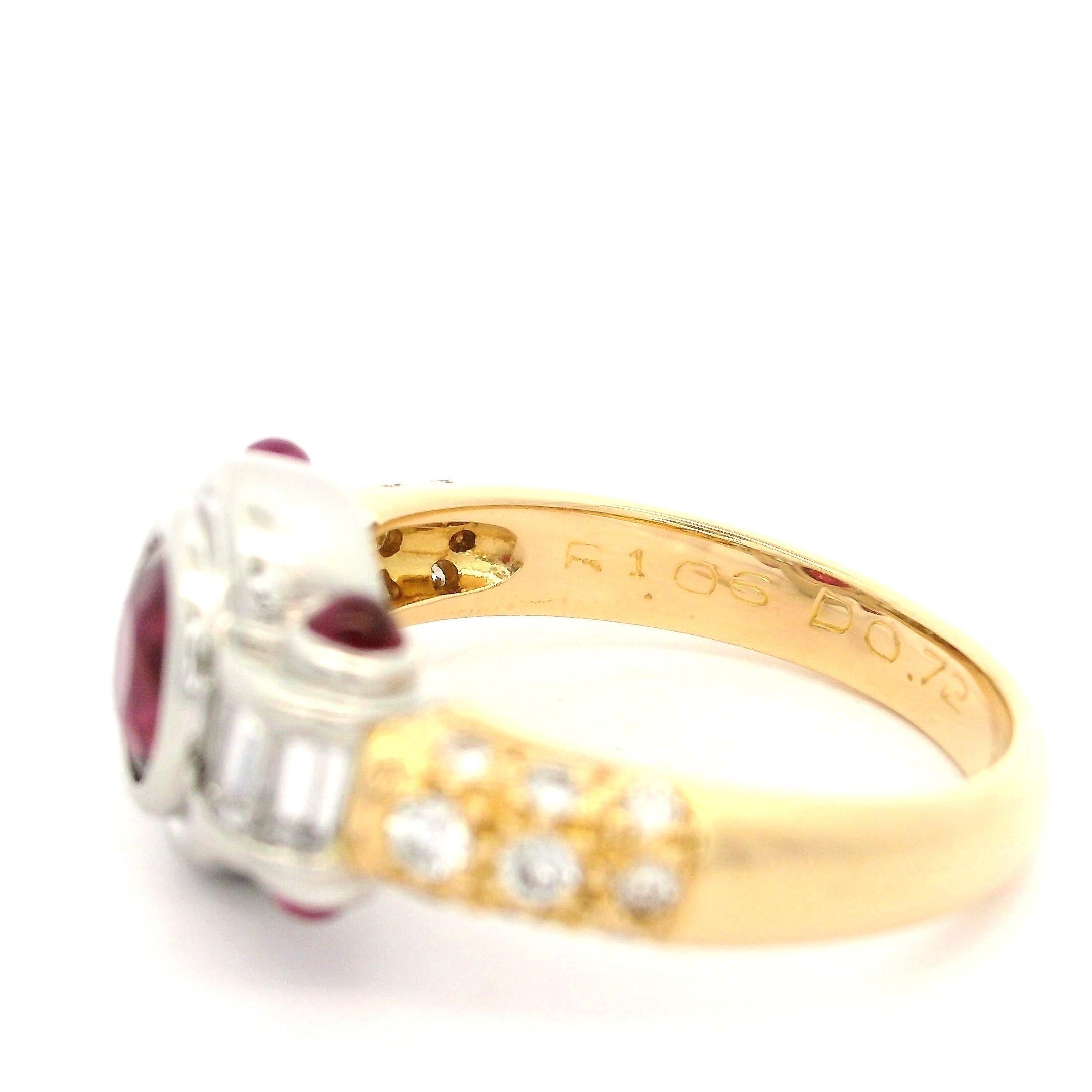 18k Yellow Gold Platinum GIA 2.18ctw Vivid Red Ruby & Diamond Bezel Band Ring For Sale 1