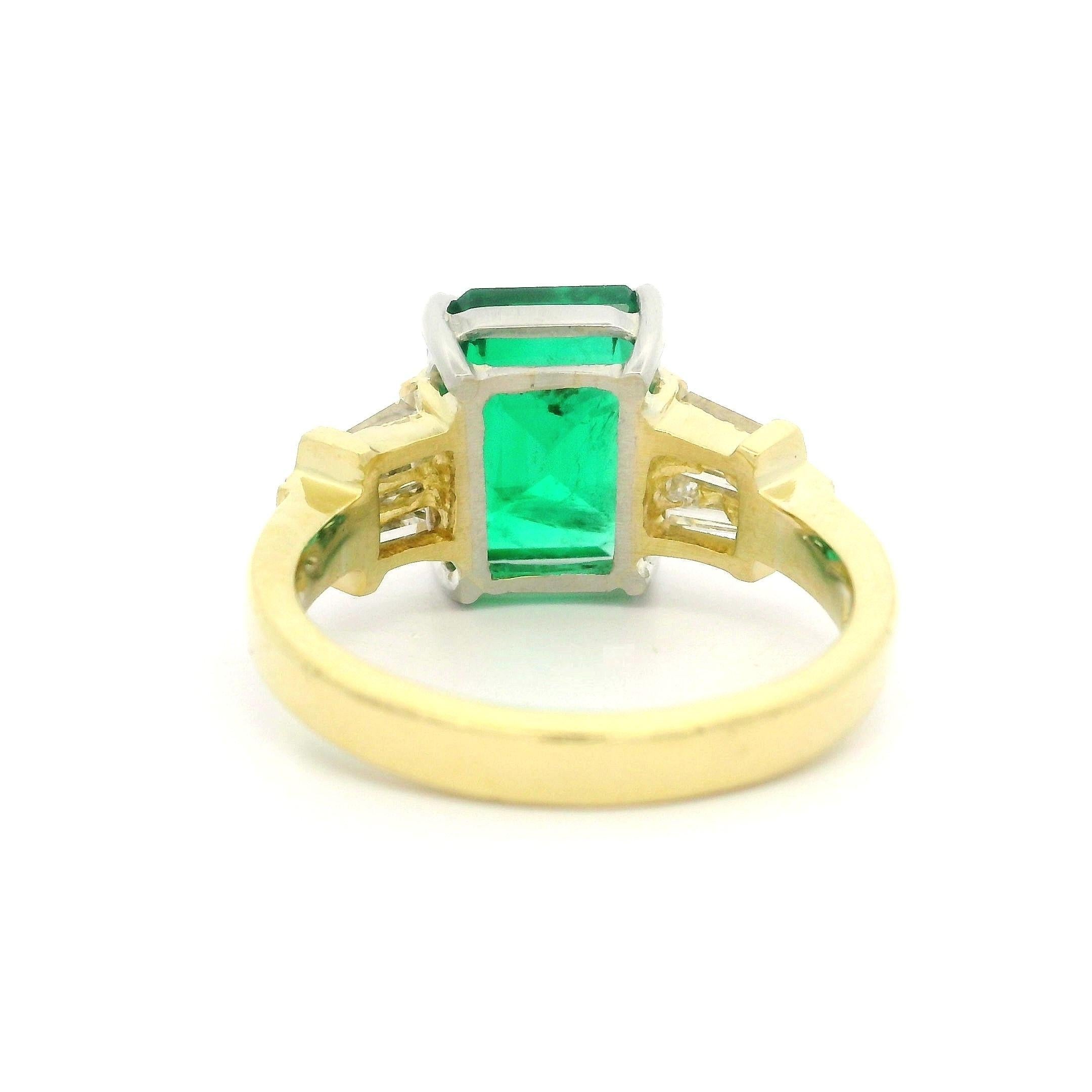 18k Yellow Gold & Platinum GIA 4.1ctw Quality Emerald Baguette Diamond Ring For Sale 3