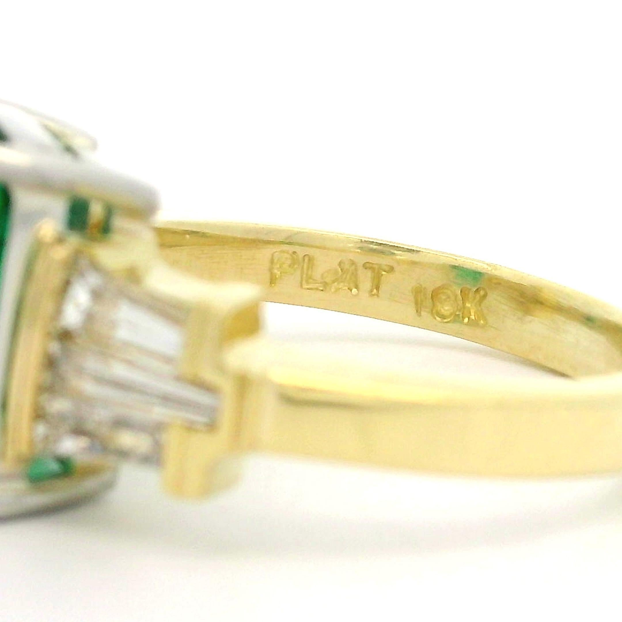 18k Yellow Gold & Platinum GIA 4.1ctw Quality Emerald Baguette Diamond Ring For Sale 4