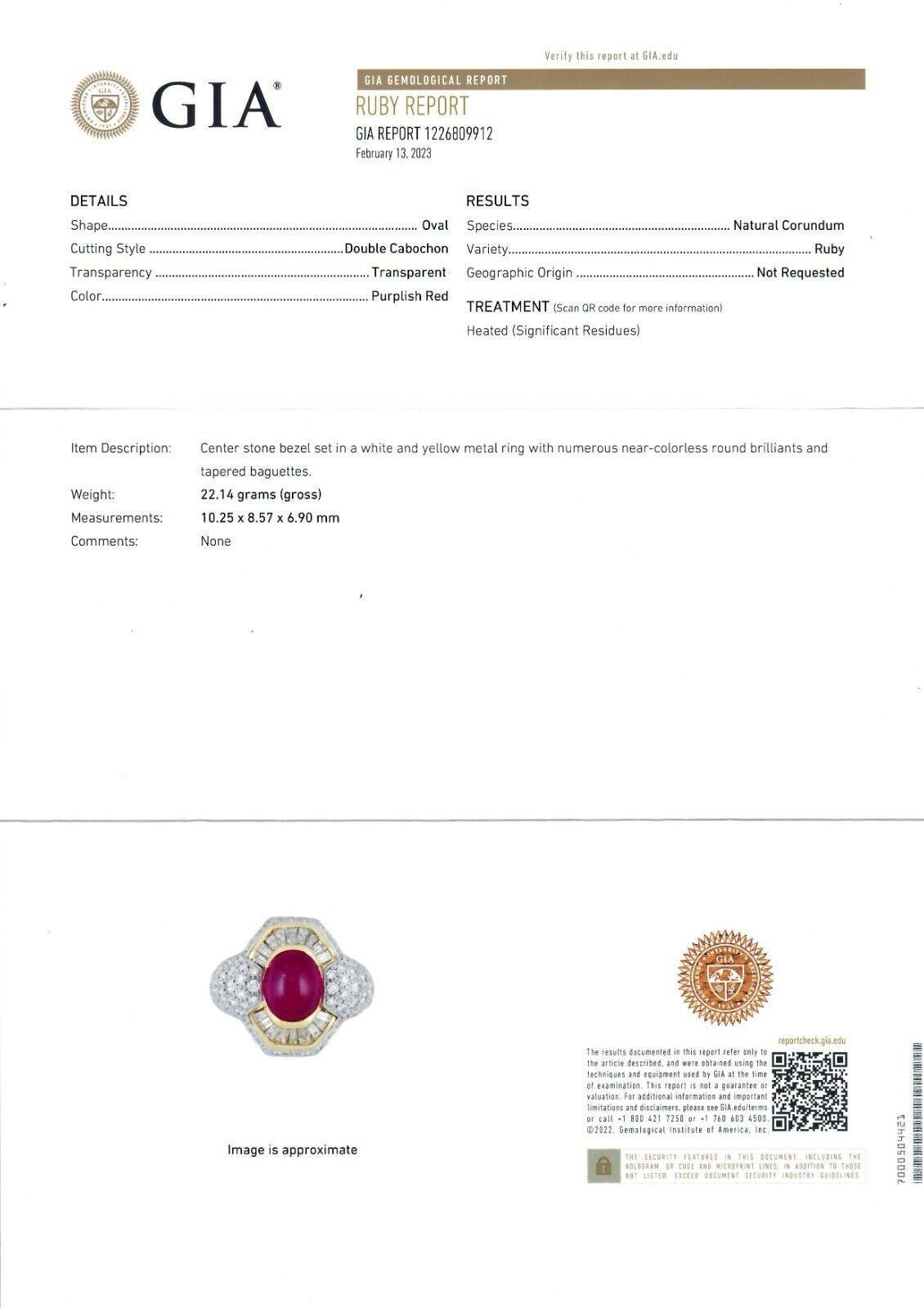 18K Yellow Gold & Platinum GIA Oval Cabochon Ruby w/ Diamond Halo Cocktail Ring For Sale 6