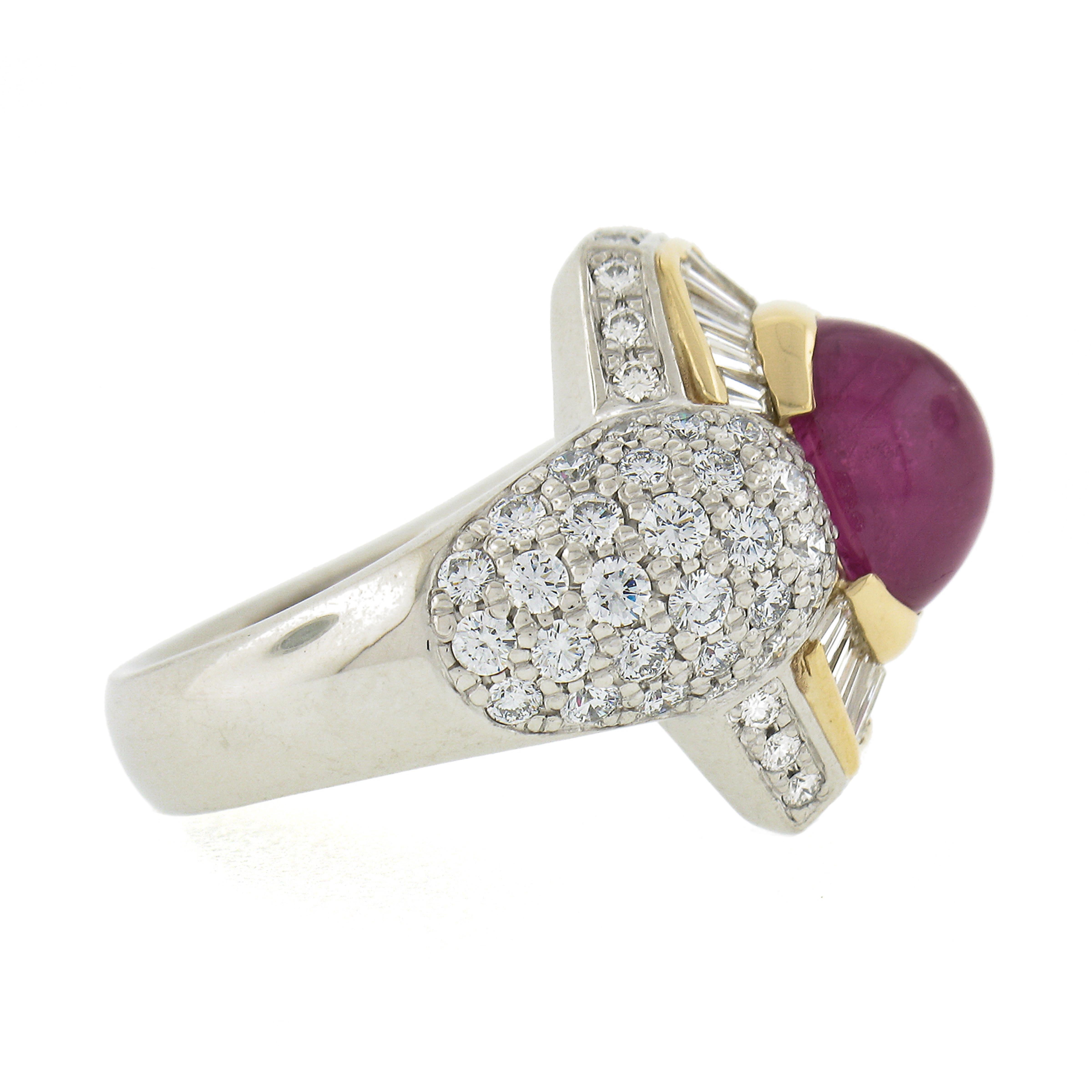 Women's 18K Yellow Gold & Platinum GIA Oval Cabochon Ruby w/ Diamond Halo Cocktail Ring For Sale