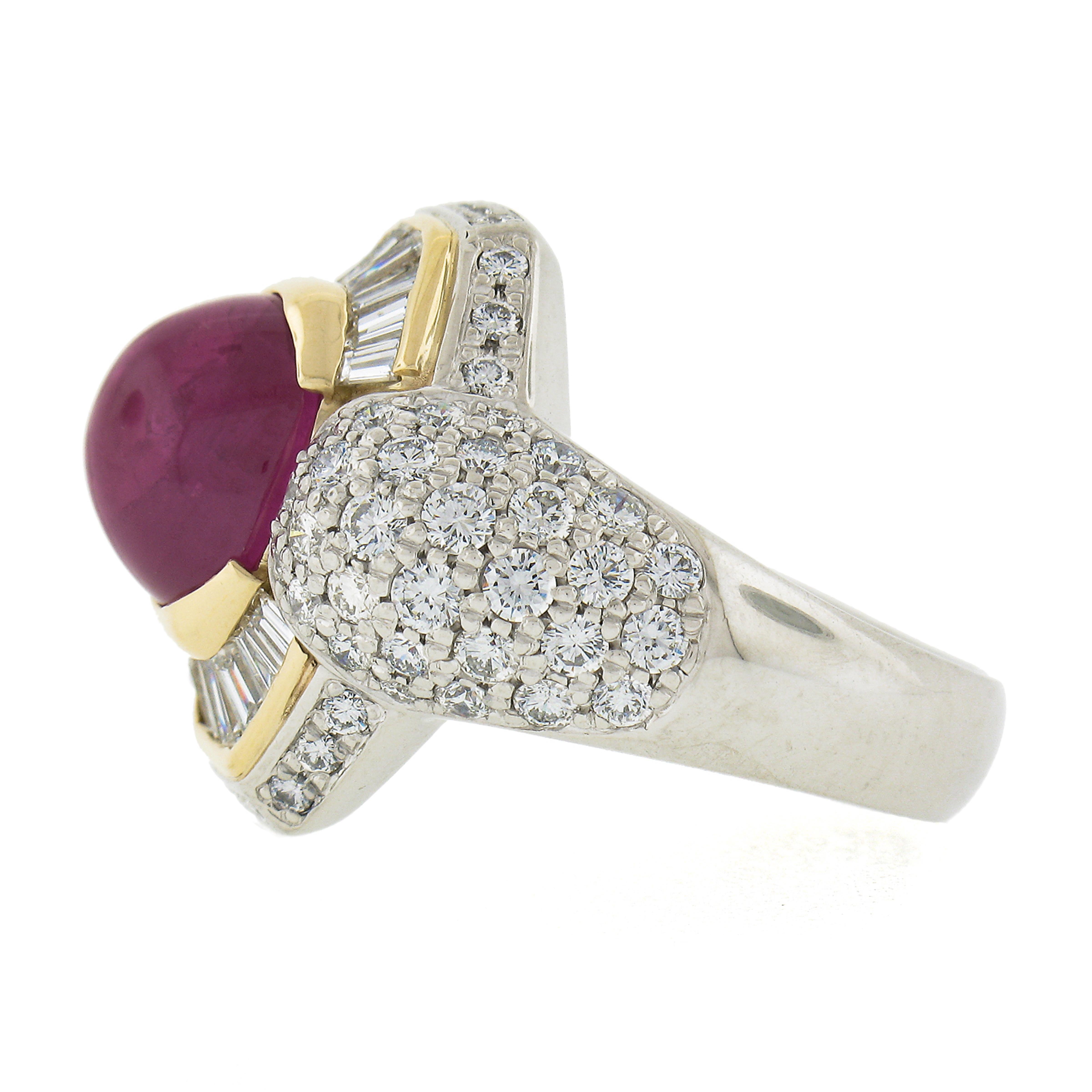 18K Yellow Gold & Platinum GIA Oval Cabochon Ruby w/ Diamond Halo Cocktail Ring For Sale 1