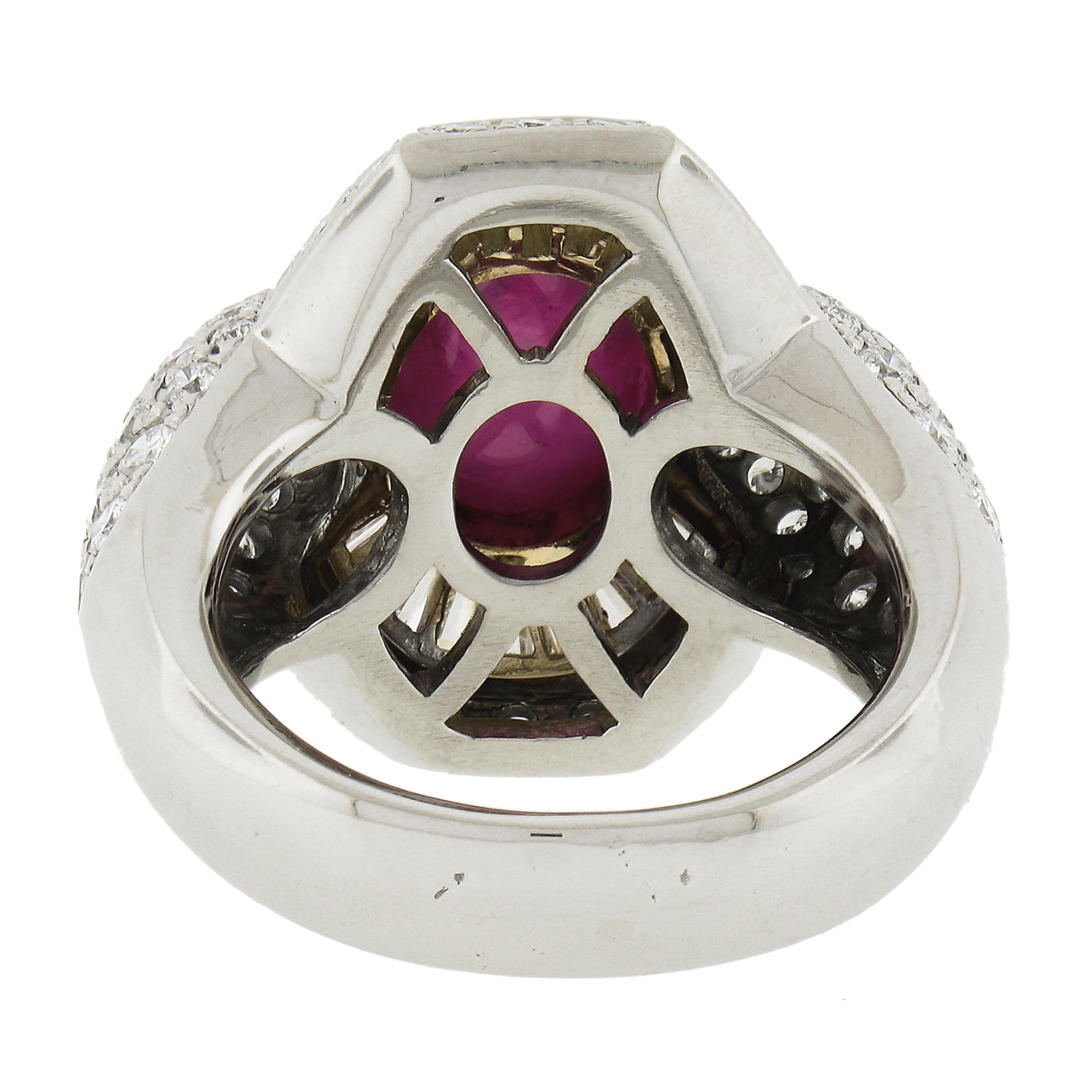 18K Yellow Gold & Platinum GIA Oval Cabochon Ruby w/ Diamond Halo Cocktail Ring For Sale 2