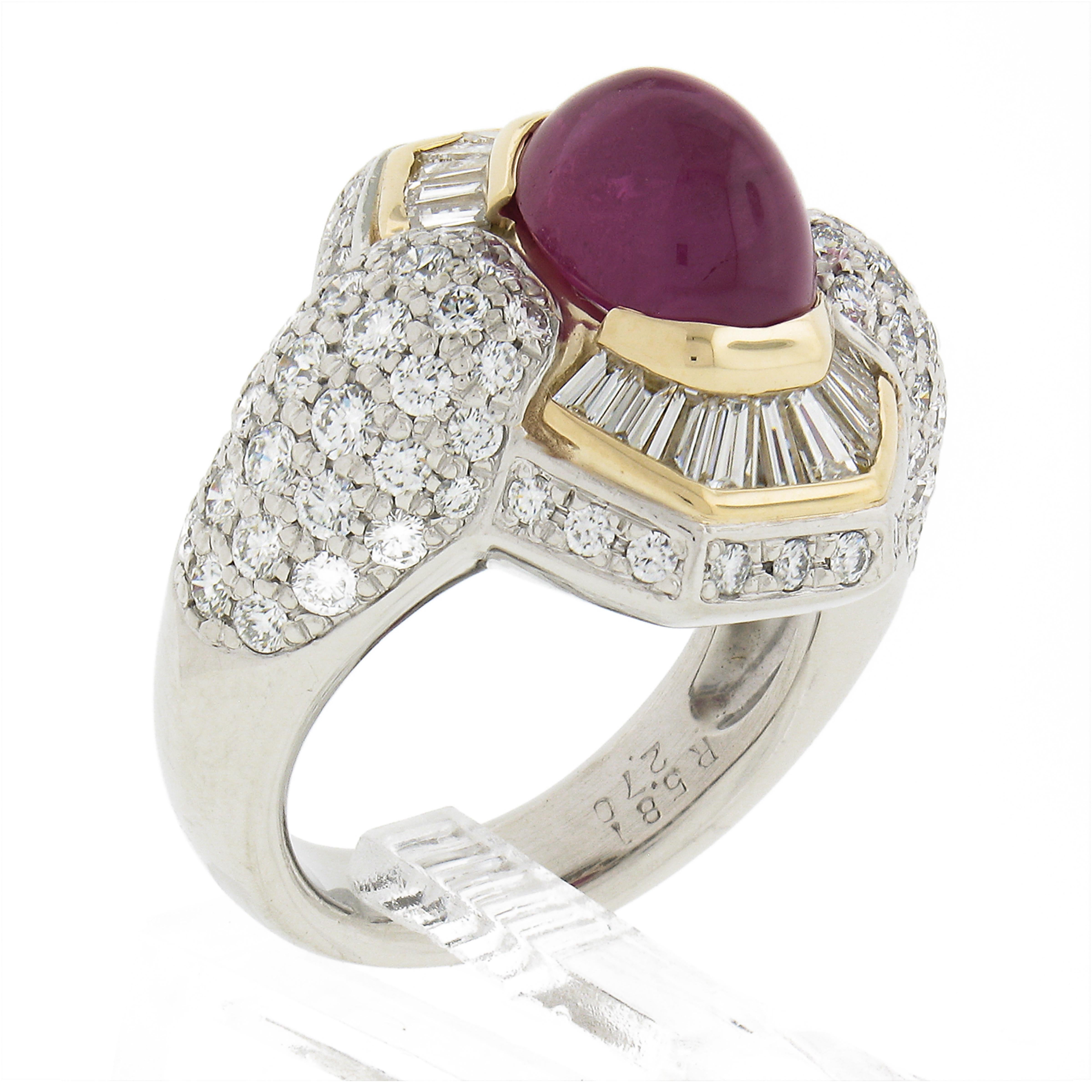 18K Yellow Gold & Platinum GIA Oval Cabochon Ruby w/ Diamond Halo Cocktail Ring For Sale 3