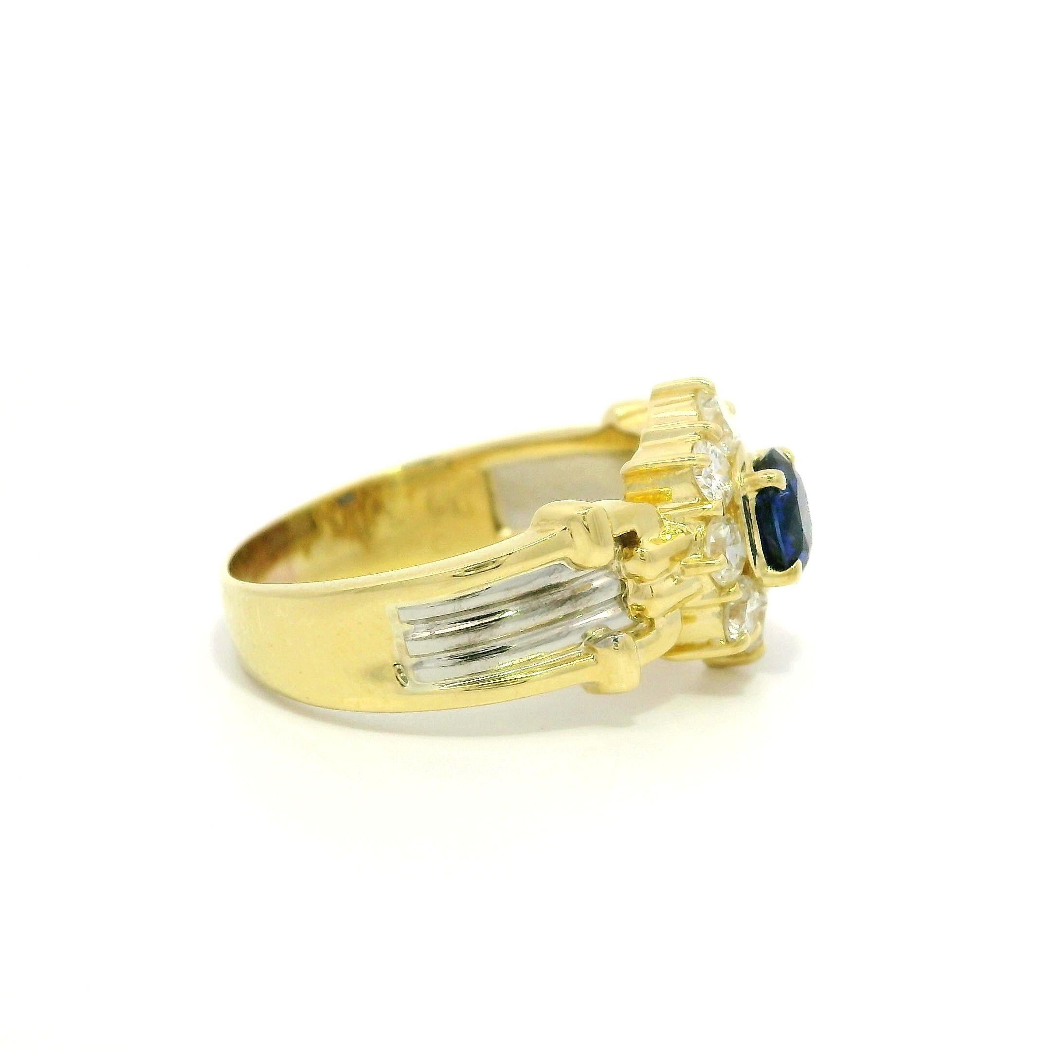18k Yellow Gold Platinum High Quality Sapphire Diamond Flower Cluster Ring For Sale 6