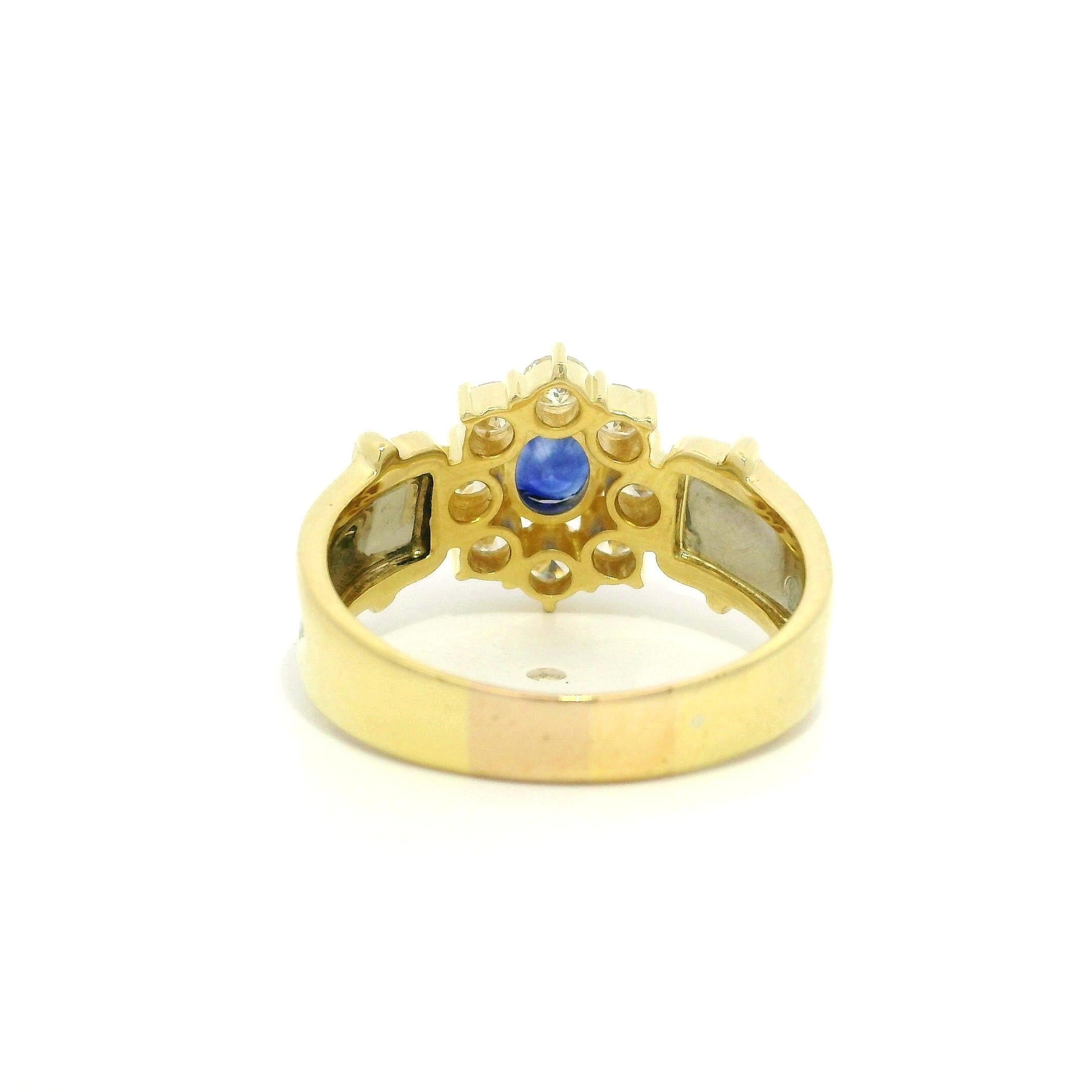 18k Yellow Gold Platinum High Quality Sapphire Diamond Flower Cluster Ring For Sale 7