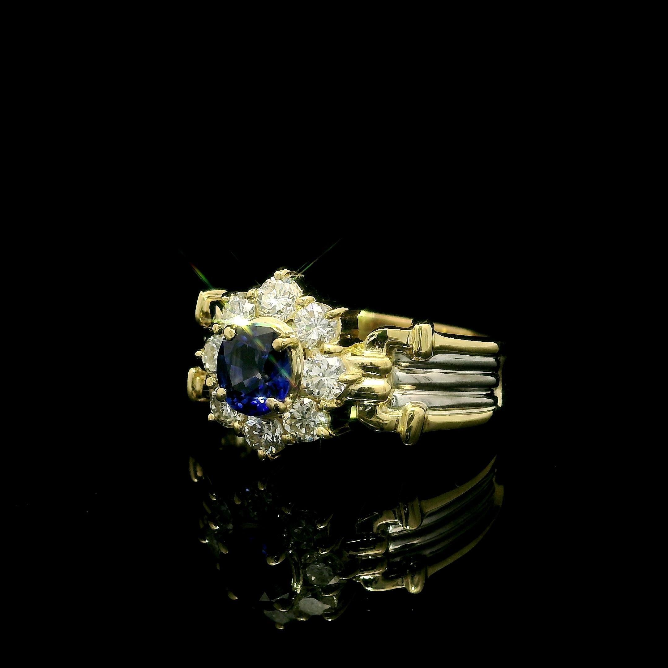 Oval Cut 18k Yellow Gold Platinum High Quality Sapphire Diamond Flower Cluster Ring For Sale