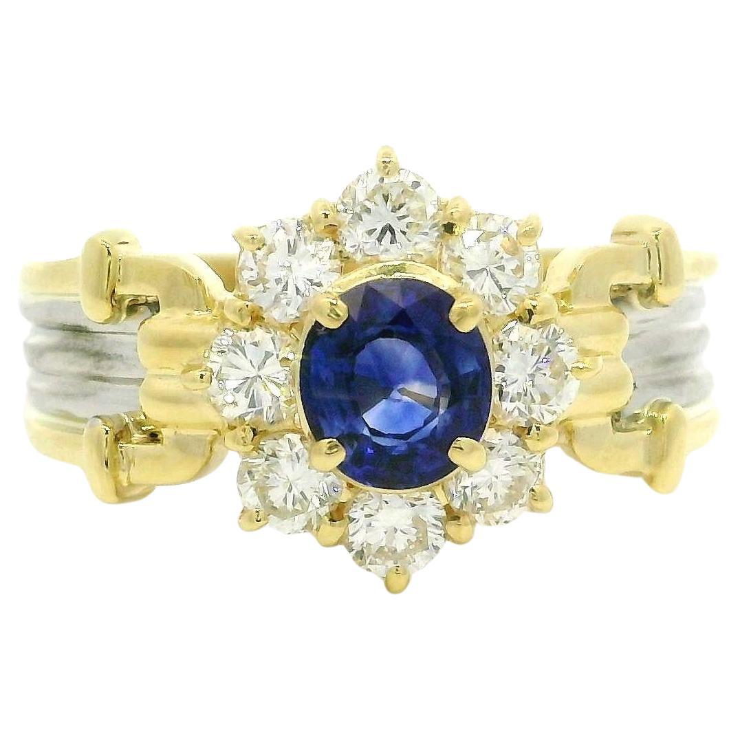 18k Yellow Gold Platinum High Quality Sapphire Diamond Flower Cluster Ring For Sale