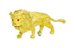 18 Karat Gelbgold Platin LION Diamant-Rubin-Anstecknadel