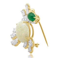 18K Yellow Gold & Platinum Opal, Diamond & Emerald Duck Brooch