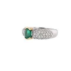 18K Yellow Gold Platinum Oval Emerald Diamond 2.75 Carat Ring