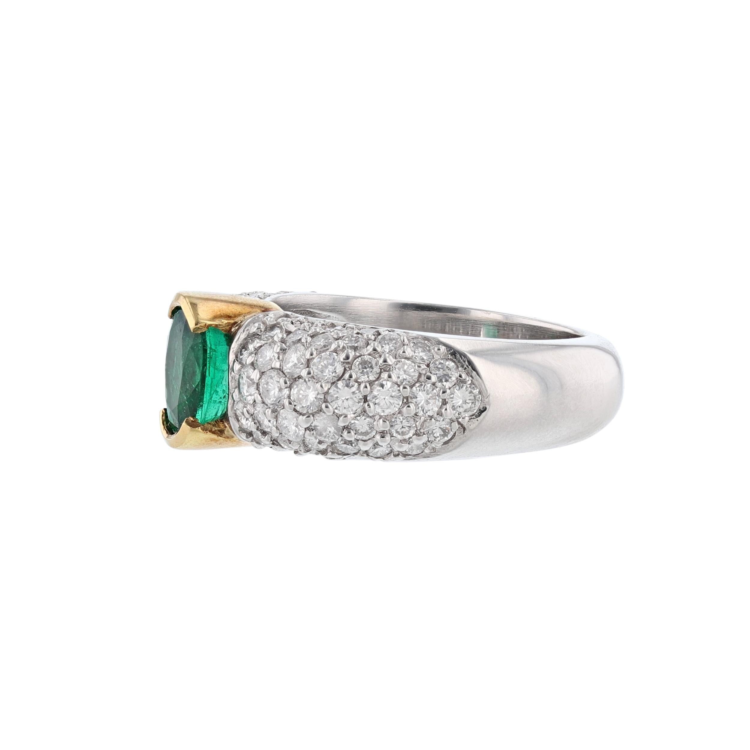 Modern 18K Yellow Gold Platinum Oval Emerald Diamond 2.75 Carat Ring For Sale