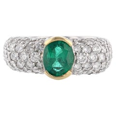 18K Yellow Gold Platinum Oval Emerald Diamond 2.75 Carat Ring