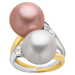18k Yellow Gold & Platinum Pink & White Pearl Ring