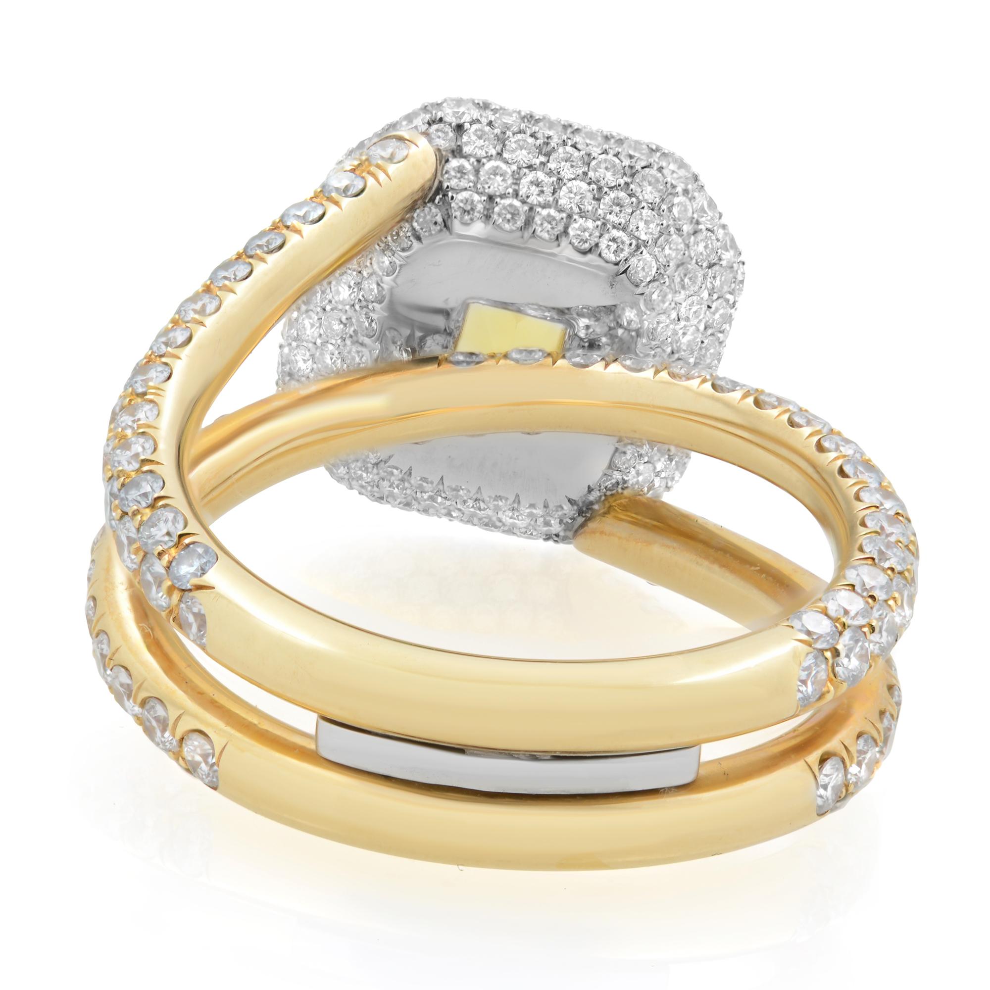 Verlobungsring aus 18 Karat Gelbgold Platin mit strahlendem gelbem Saphir und Diamant (Radiantschliff) im Angebot