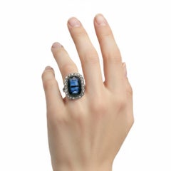 18K Yellow Gold & Platinum Ring with 12.35 CTW in Synthetic Sapphire & Diamond
