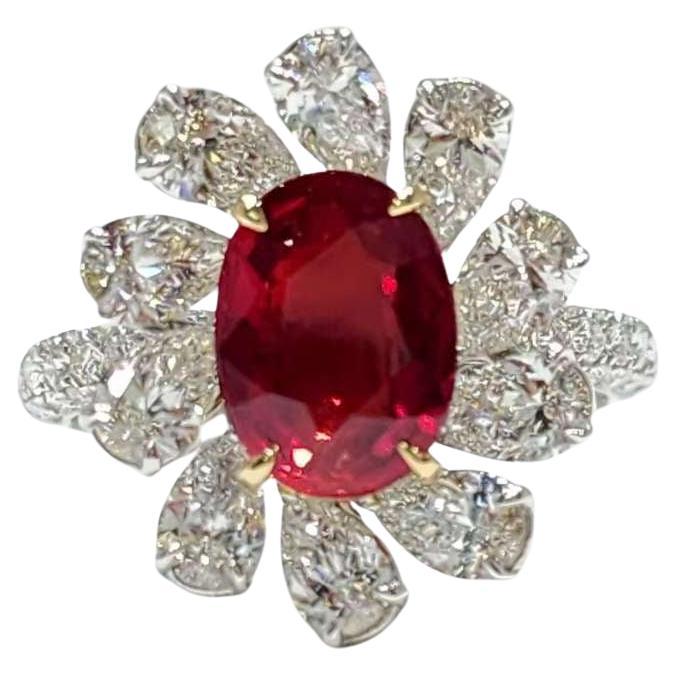 Anello floreale con rubino e diamante in oro giallo 18 carati e platino - 2,02 carati certificato GRS