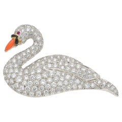 18k Yellow Gold & Platinum Swan Brooch w/ Diamonds by Oscar Heyman & Brothers