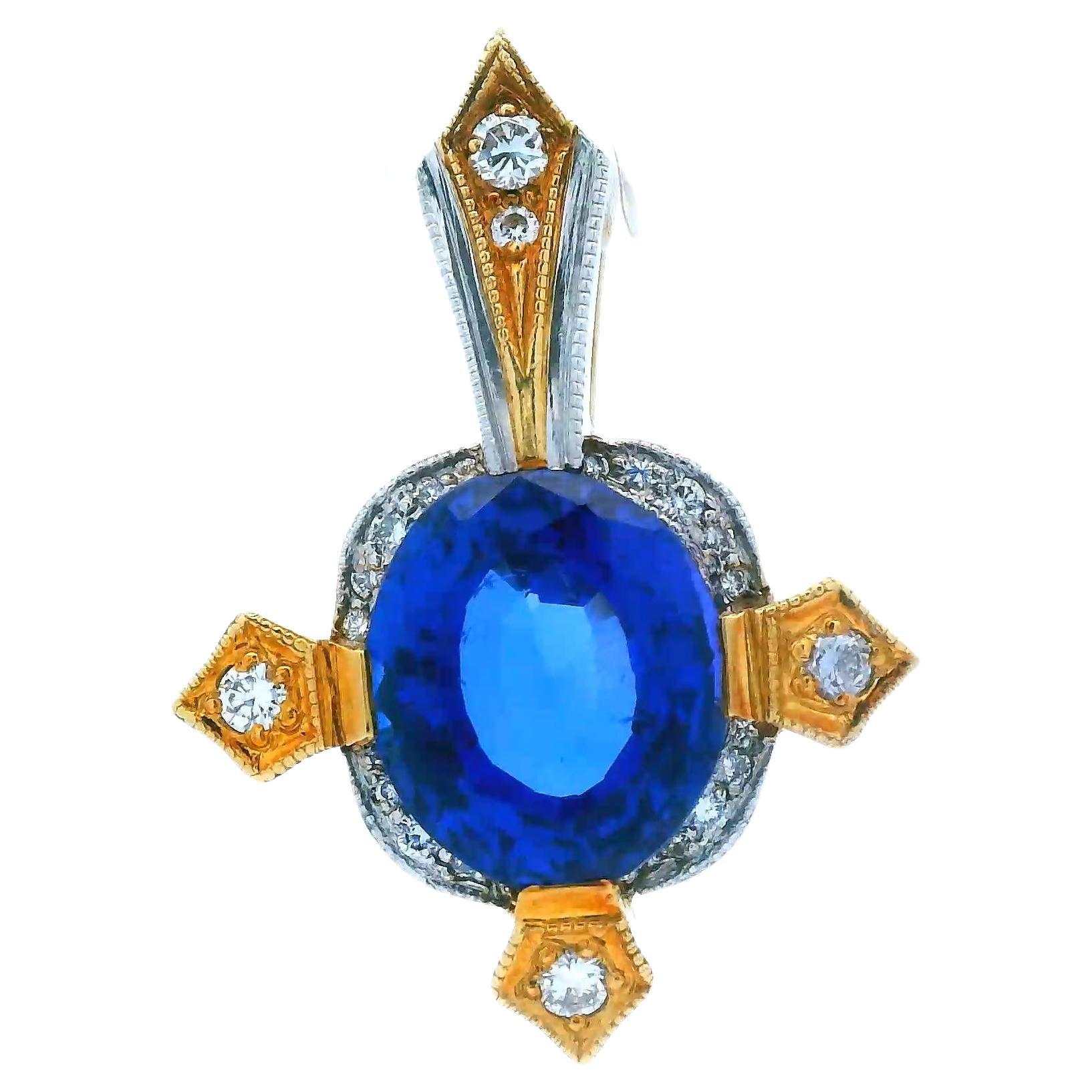 18K Yellow Gold & Platinum Tanzanite and Diamond Pendant  For Sale