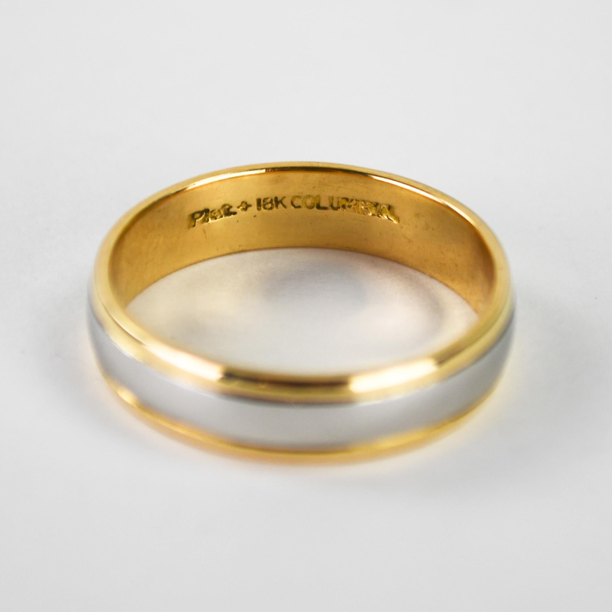 Anneau de mariage bicolore en or jaune 18K et platine 7.7g Excellent état - En vente à Laguna Beach, CA