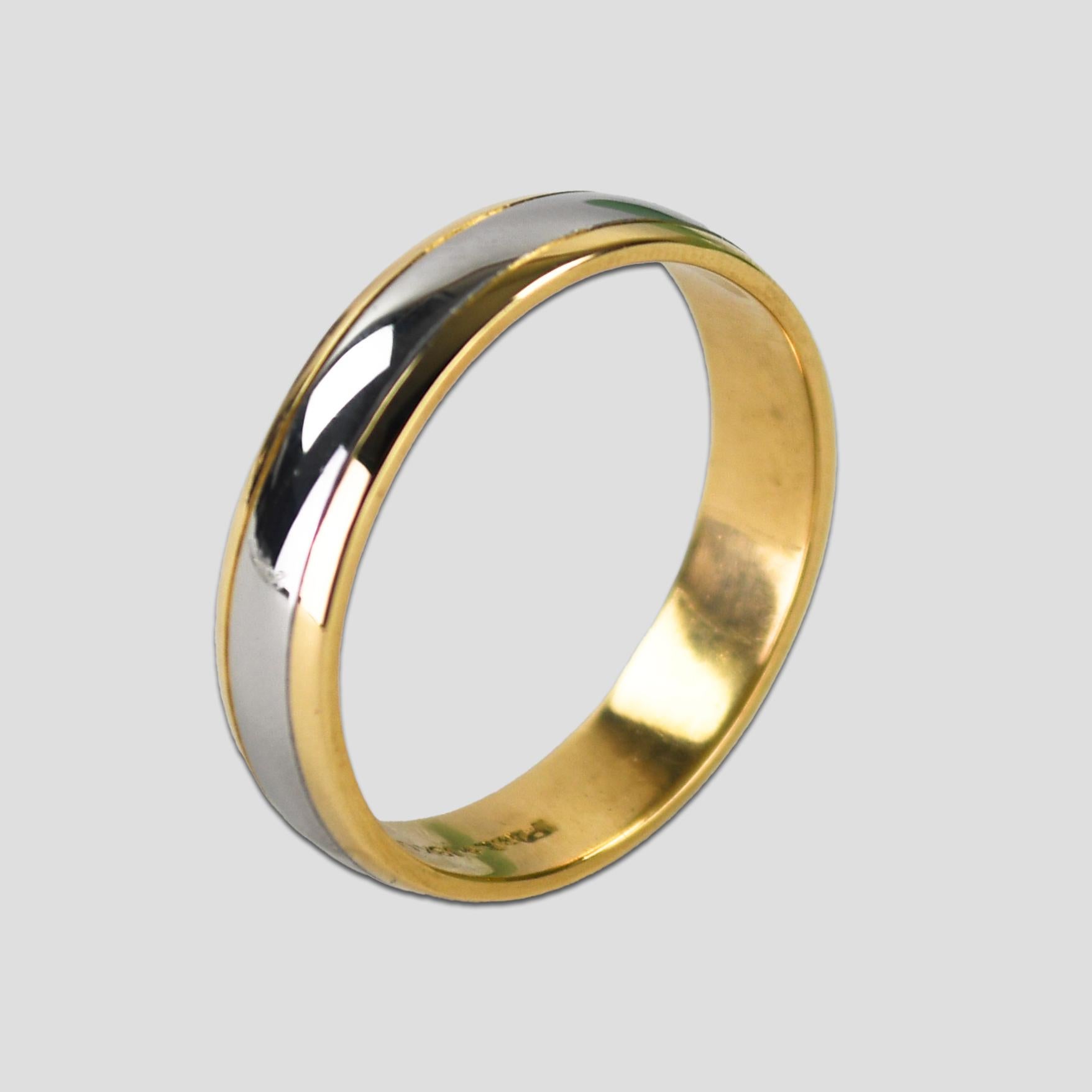 Anneau de mariage bicolore en or jaune 18K et platine 7.7g Unisexe en vente