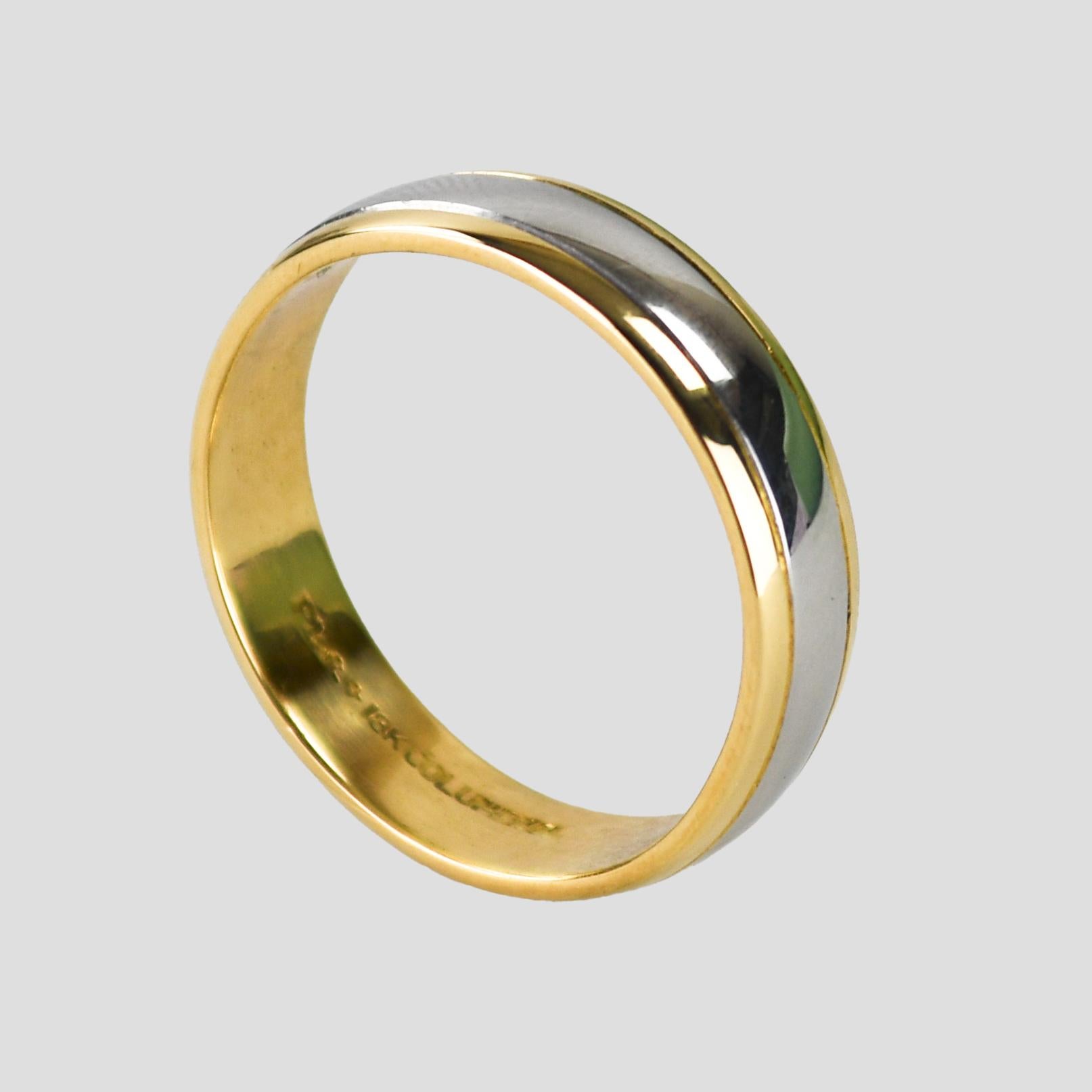 Anneau de mariage bicolore en or jaune 18K et platine 7.7g en vente 1