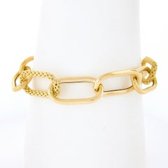 18K Yellow Gold Polished & Weave Link 13mm Wide Open Paperclip 7" Chain Bracelet