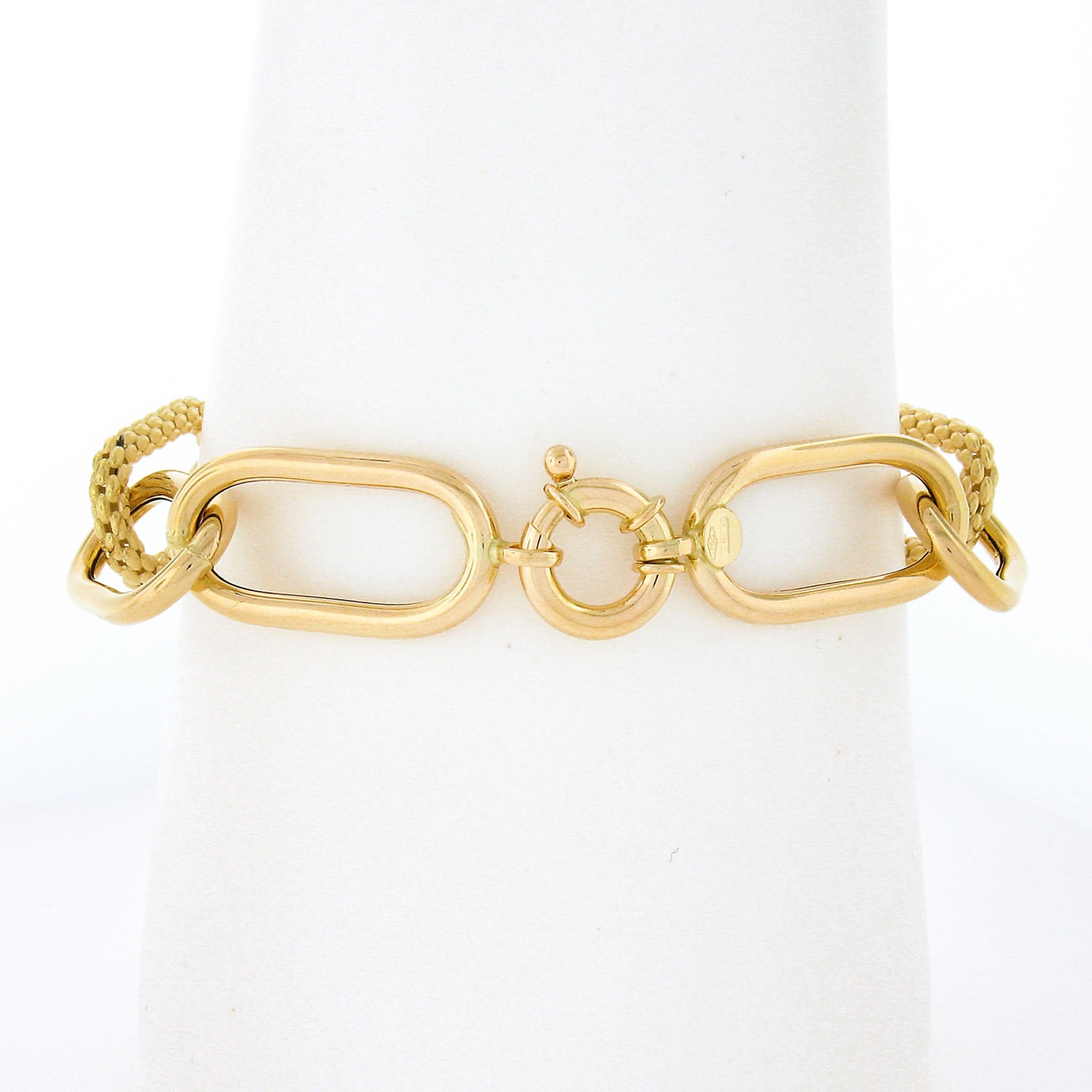 18K Yellow Gold Polished & Weave Link 13mm Wide Open Paperclip 7