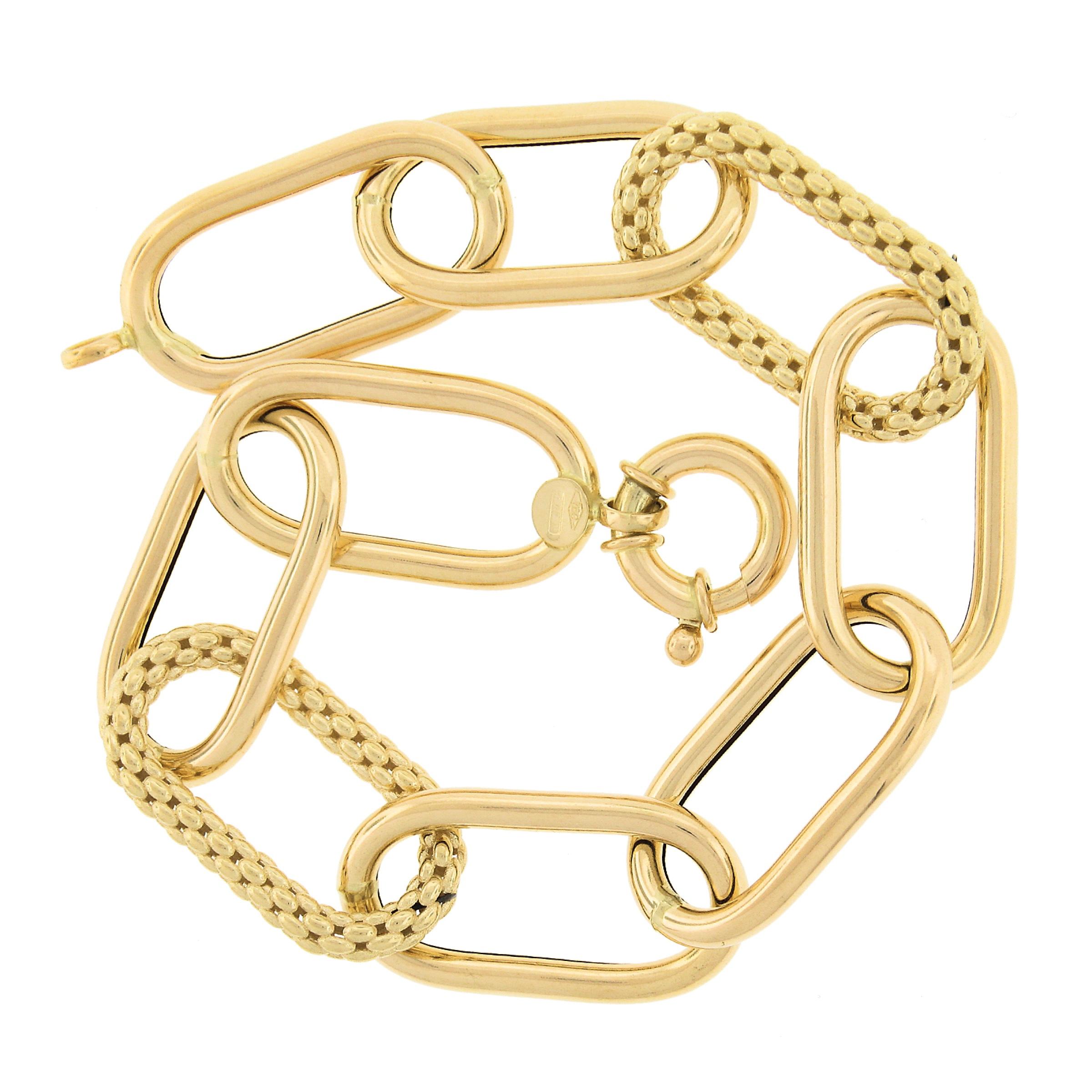 Women's or Men's 18K Yellow Gold Polished & Weave Link 13mm Wide Open Paperclip 7