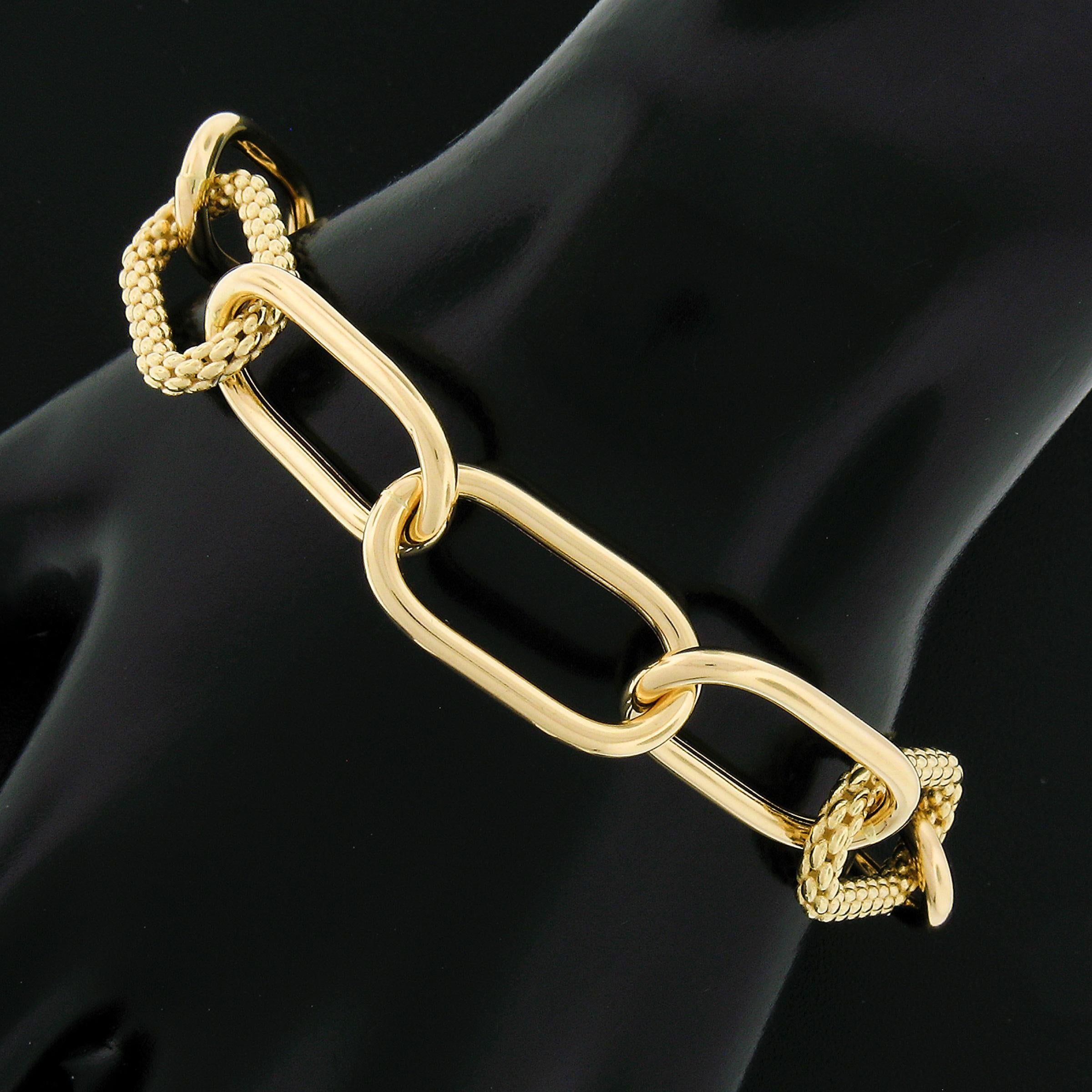 18K Yellow Gold Polished & Weave Link 13mm Wide Open Paperclip 7