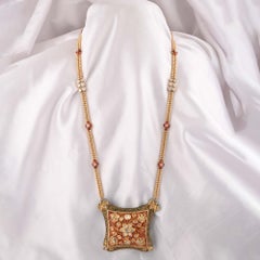 18K Yellow Gold Polki Diamond Meenakari Pendant Necklace, 2.68cts  Bridal Gifts