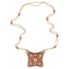 18K Yellow Gold Polki Diamond Meenakari Pendant Necklace, 2.68cts  Bridal Gifts