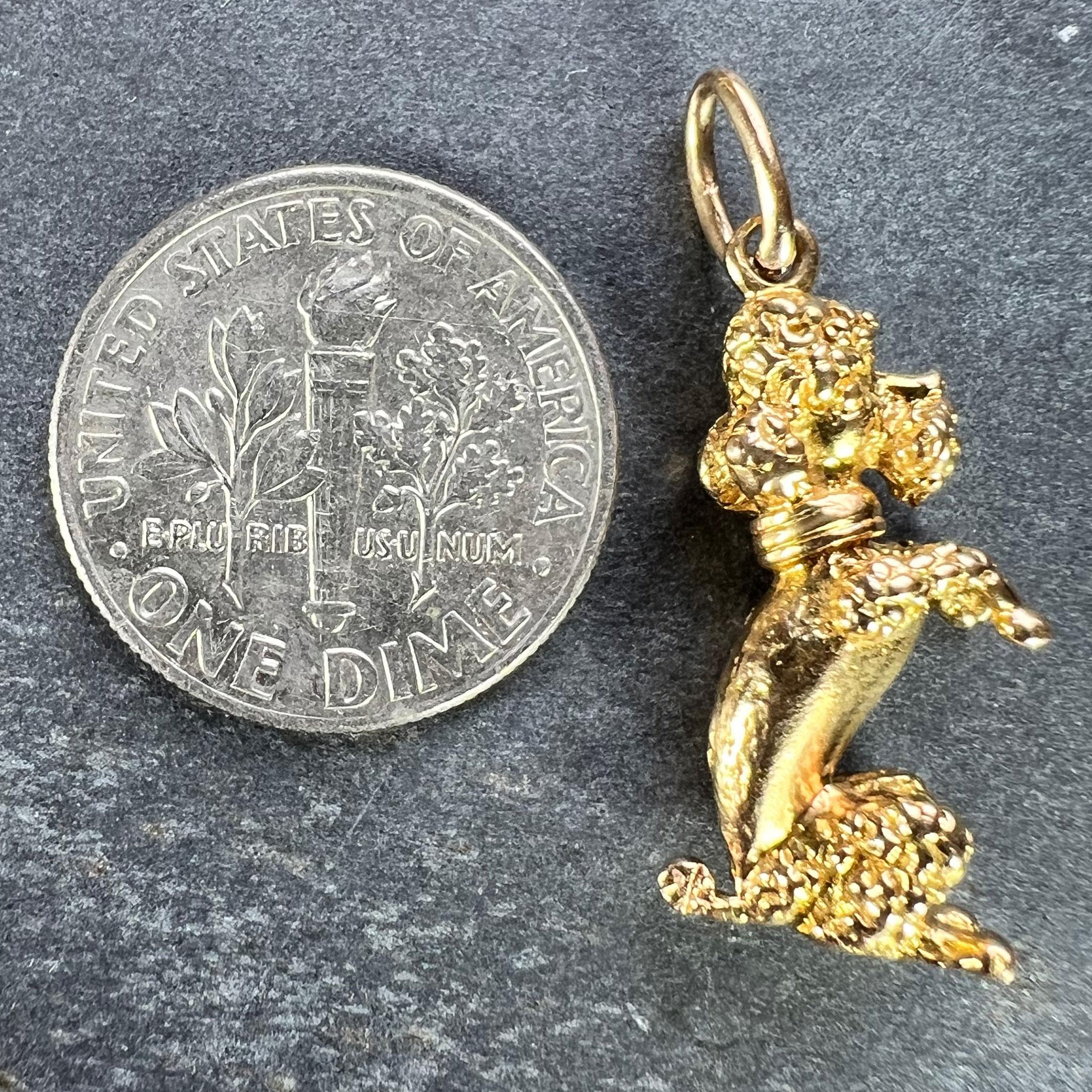 18K Yellow Gold Poodle Dog Charm Pendant For Sale 7