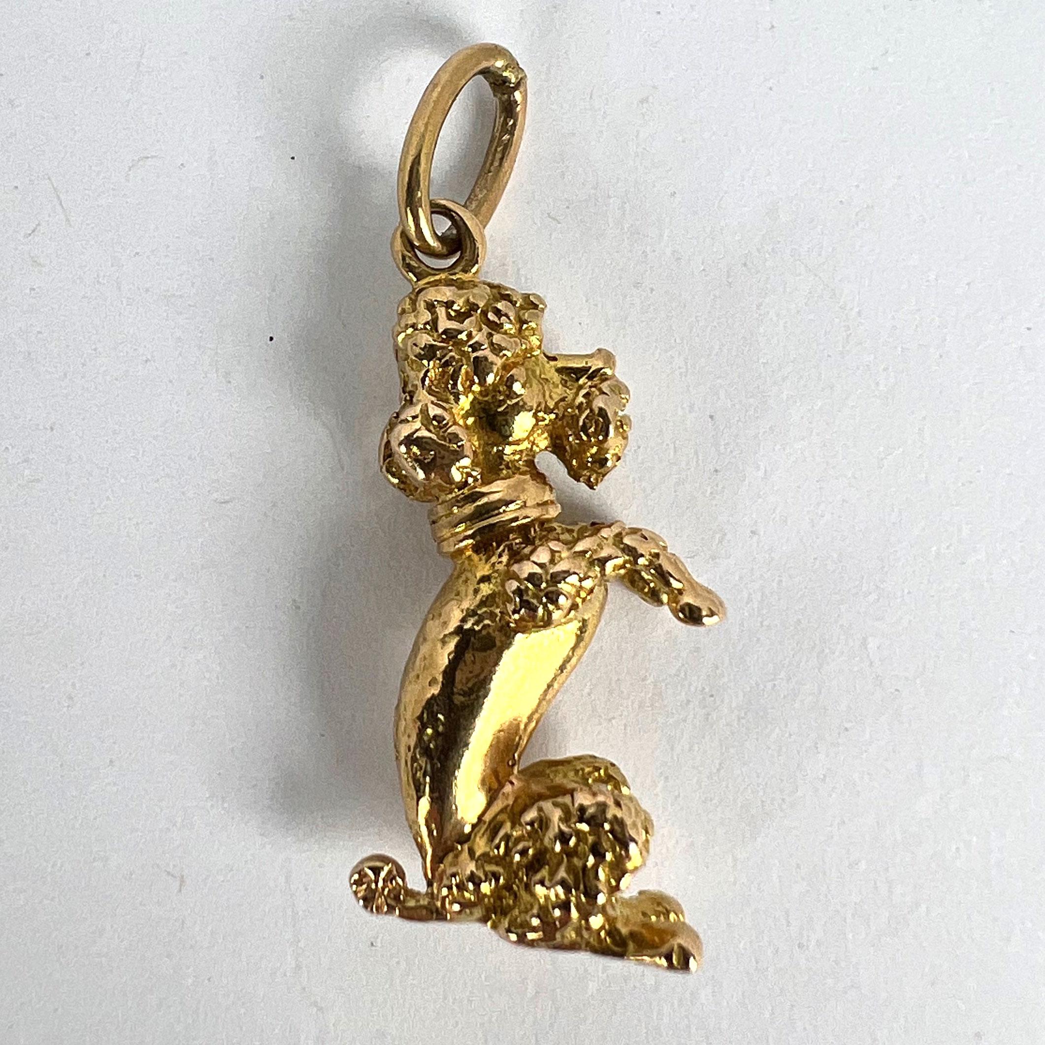 18K Yellow Gold Poodle Dog Charm Pendant For Sale 8