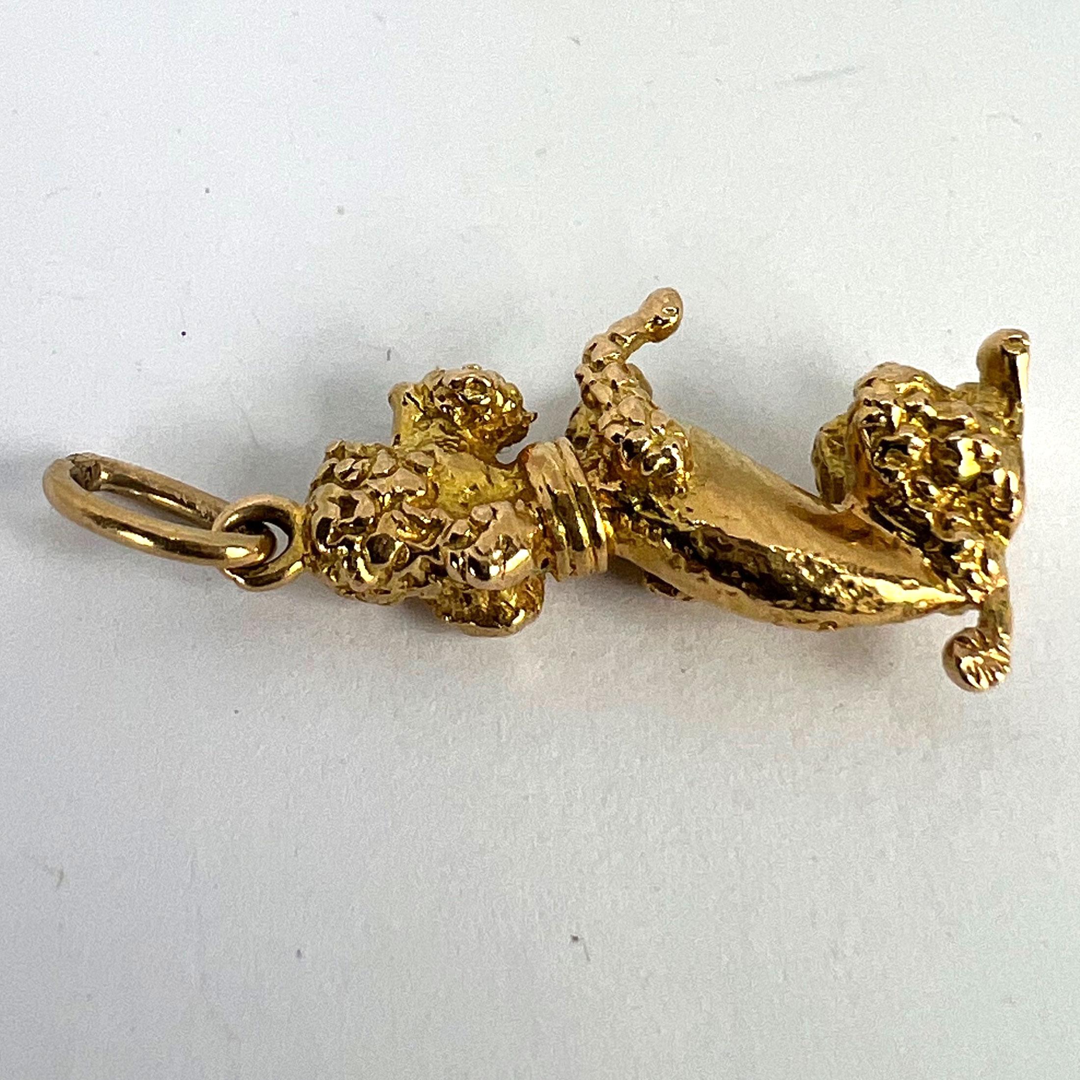 18K Yellow Gold Poodle Dog Charm Pendant For Sale 11