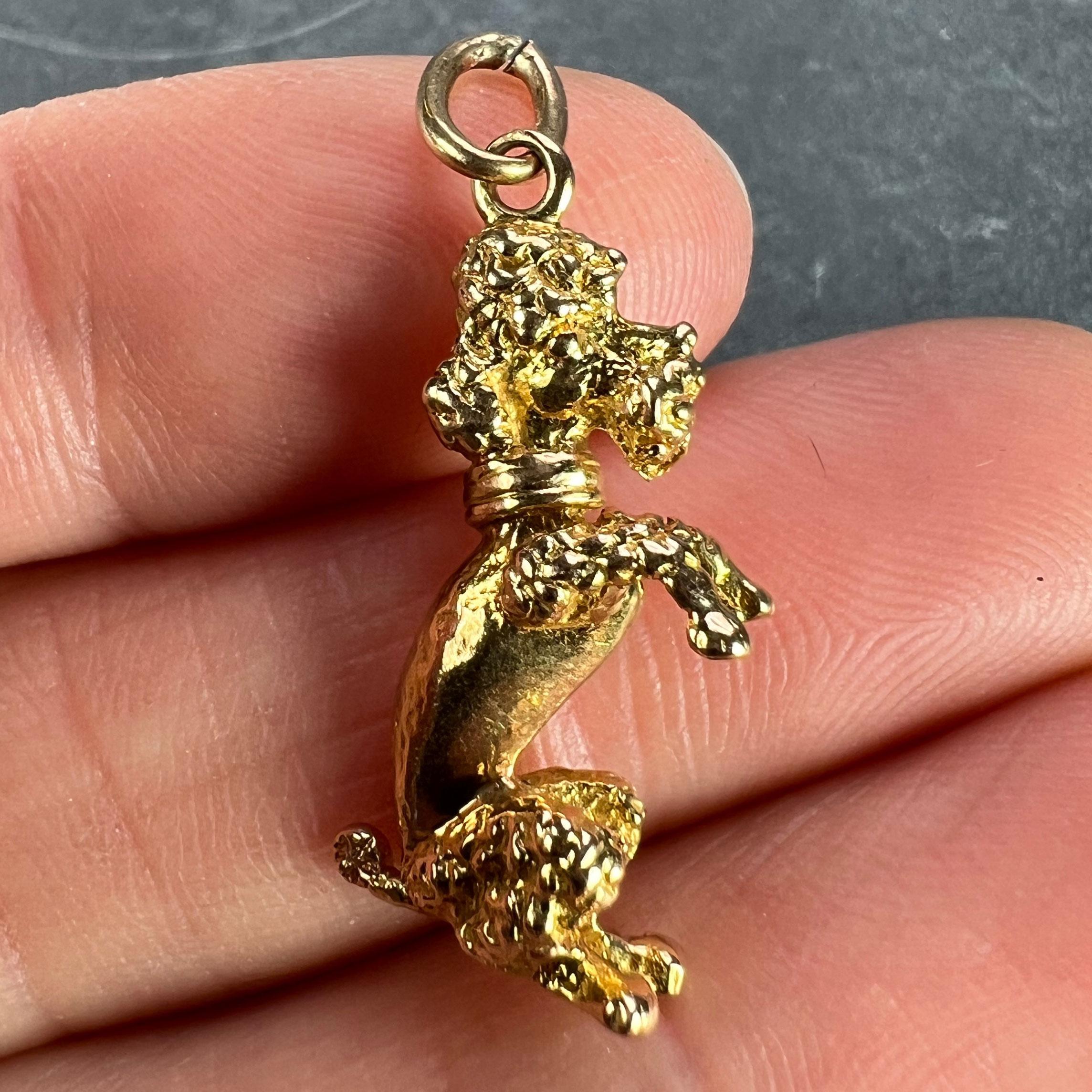 18K Yellow Gold Poodle Dog Charm Pendant For Sale 1
