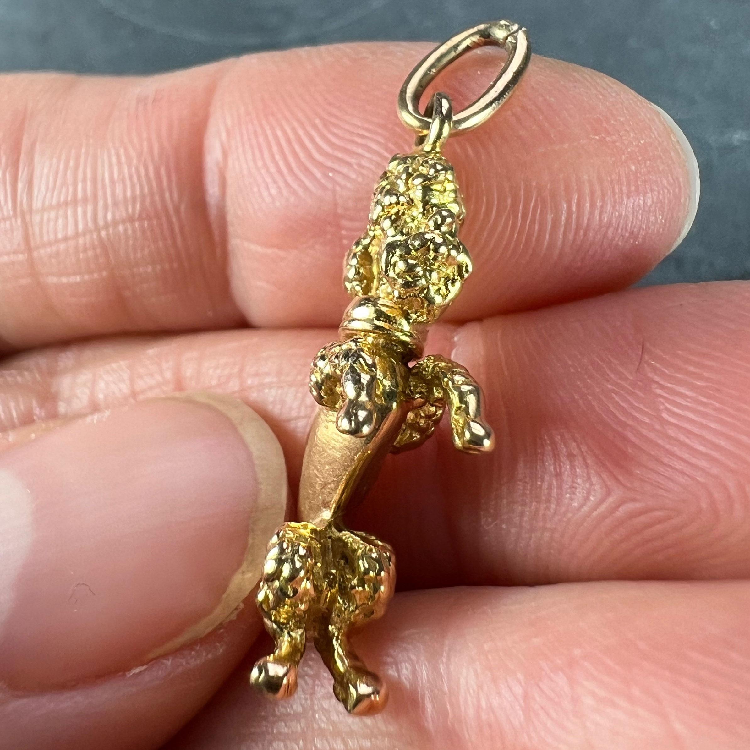 18K Yellow Gold Poodle Dog Charm Pendant For Sale 2