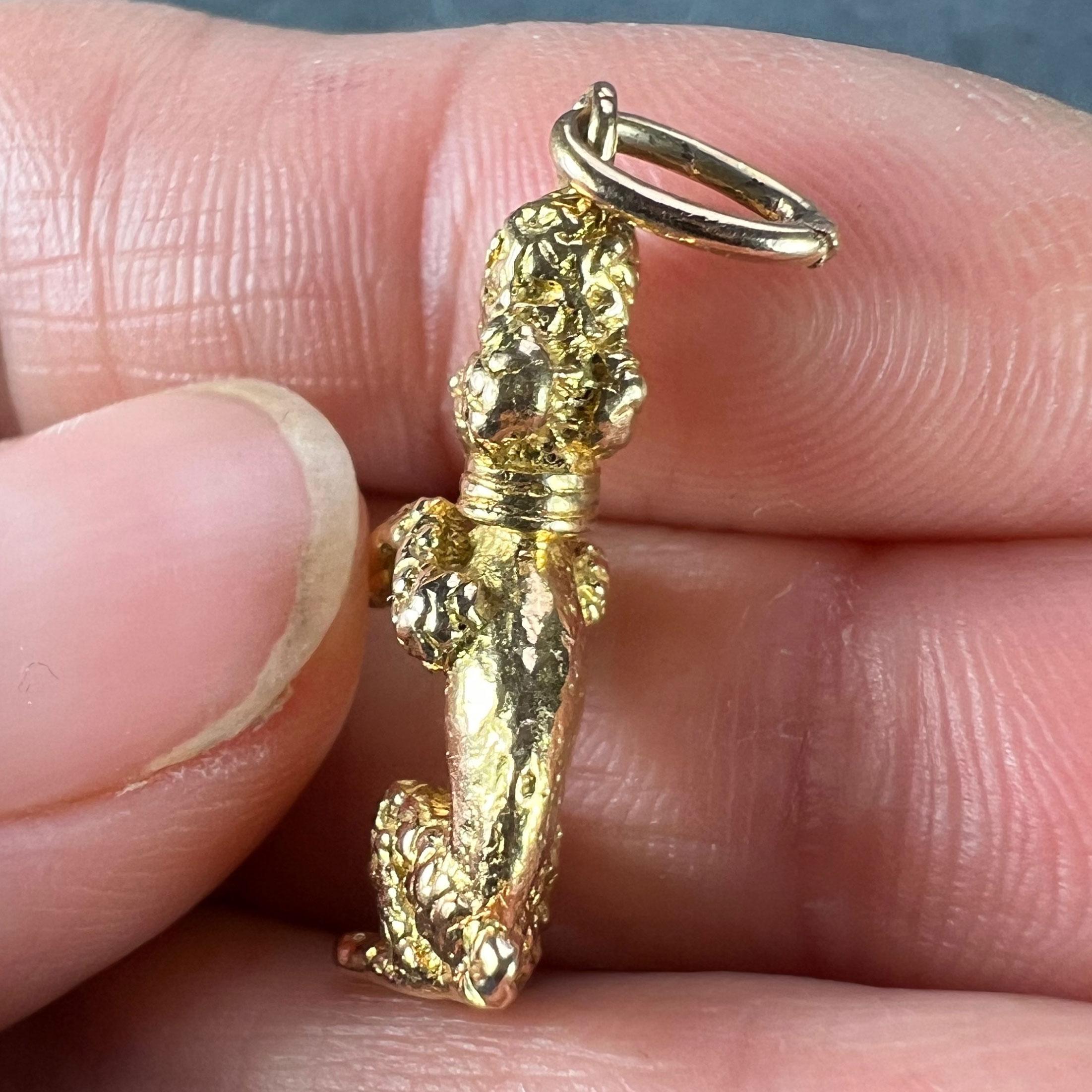 18K Yellow Gold Poodle Dog Charm Pendant For Sale 4
