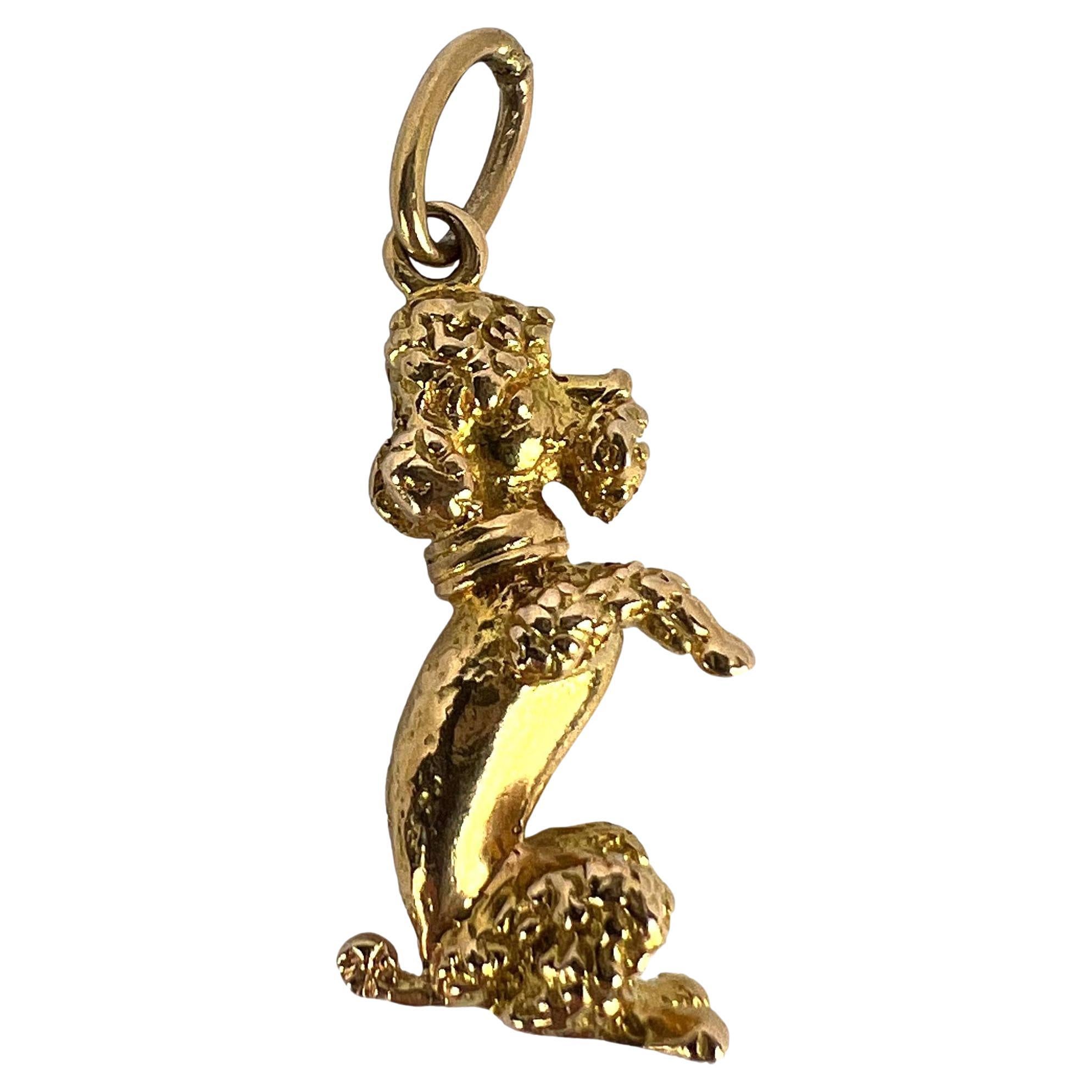 18K Yellow Gold Poodle Dog Charm Pendant