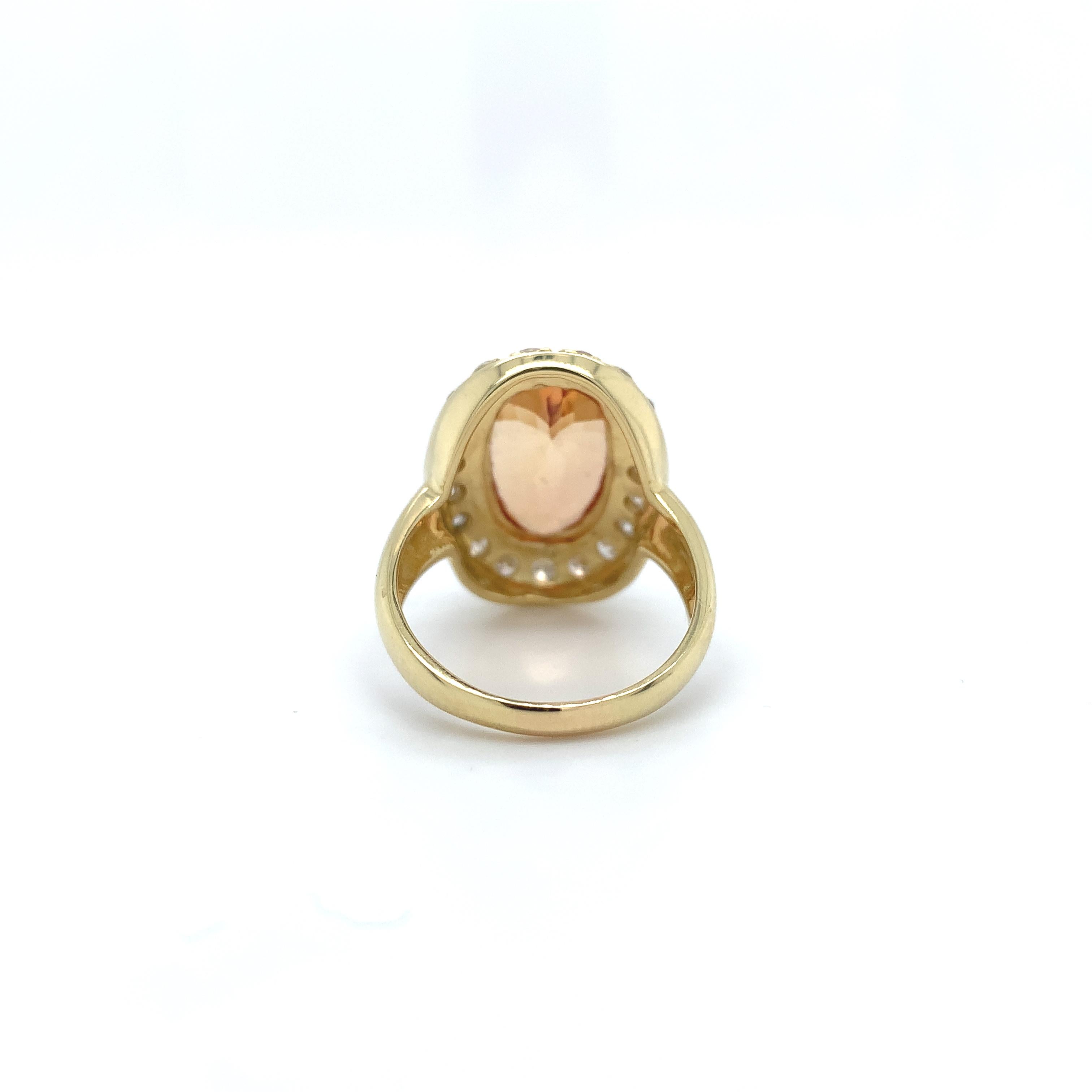 Contemporary 18K Yellow Gold Precious Imperial Topaz and Diamond Ring