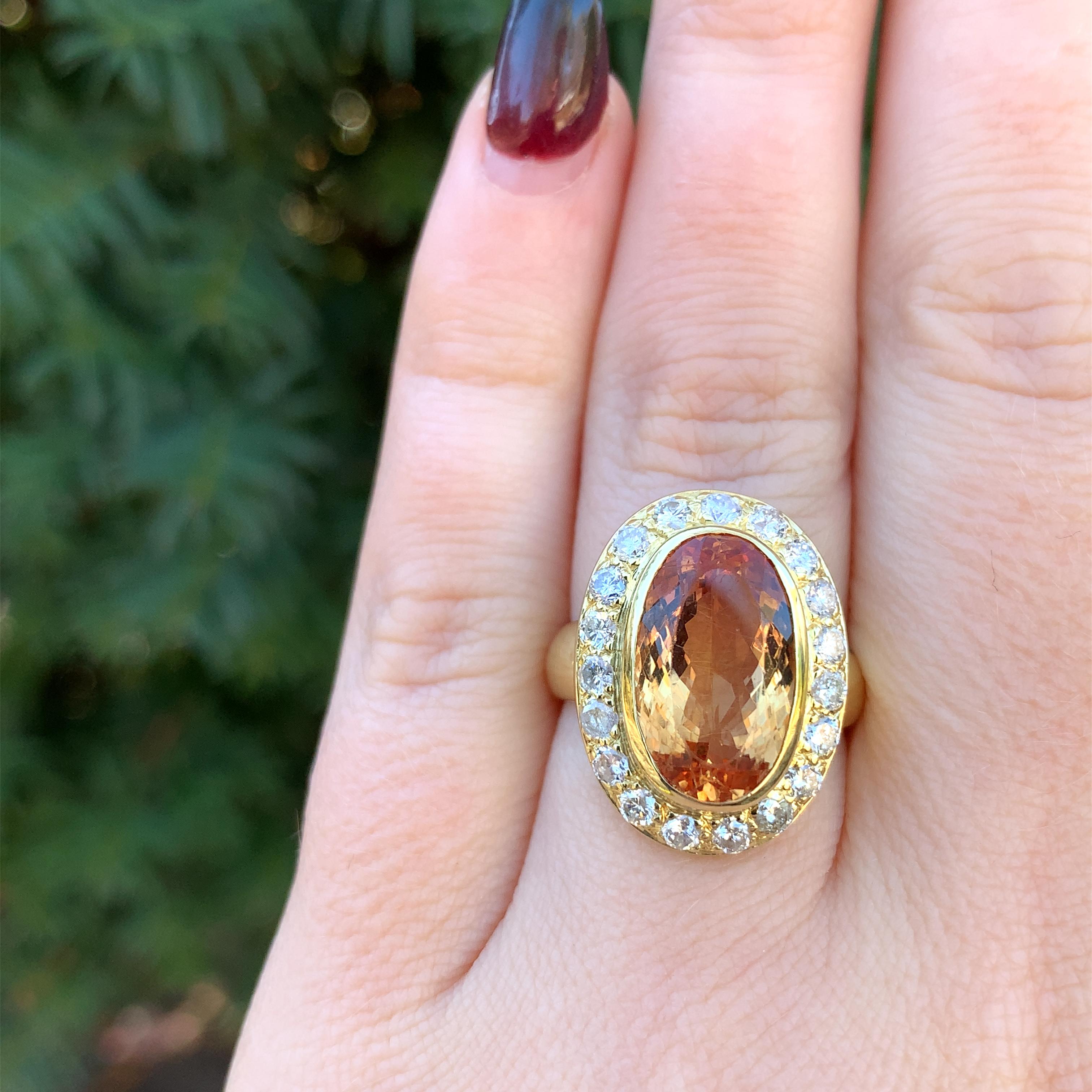 18K Yellow Gold Precious Imperial Topaz and Diamond Ring In Good Condition In Big Bend, WI