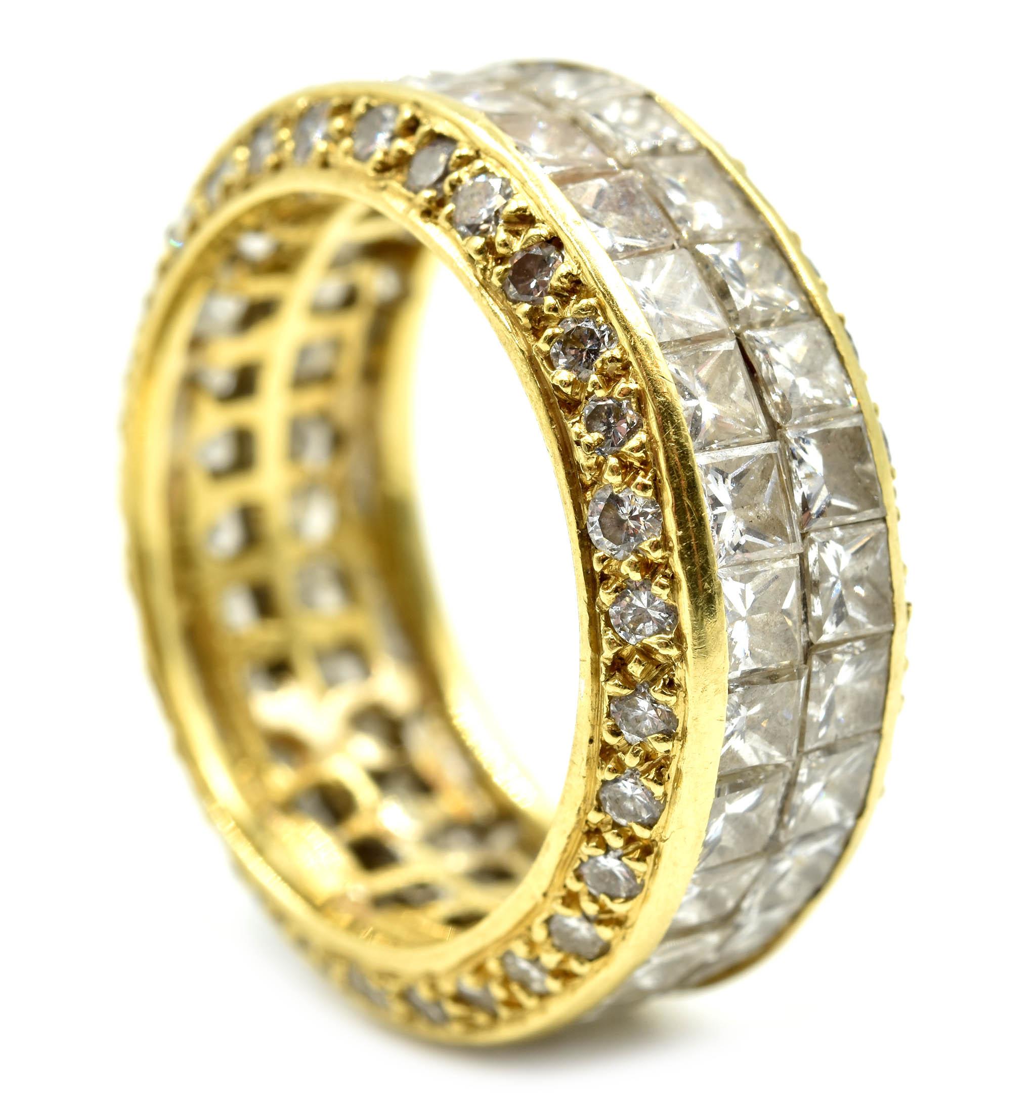 18 Karat Gelbgold Princess Cut und runder 5::62 cttw Diamant Eternity Band Ring (Carréschliff)