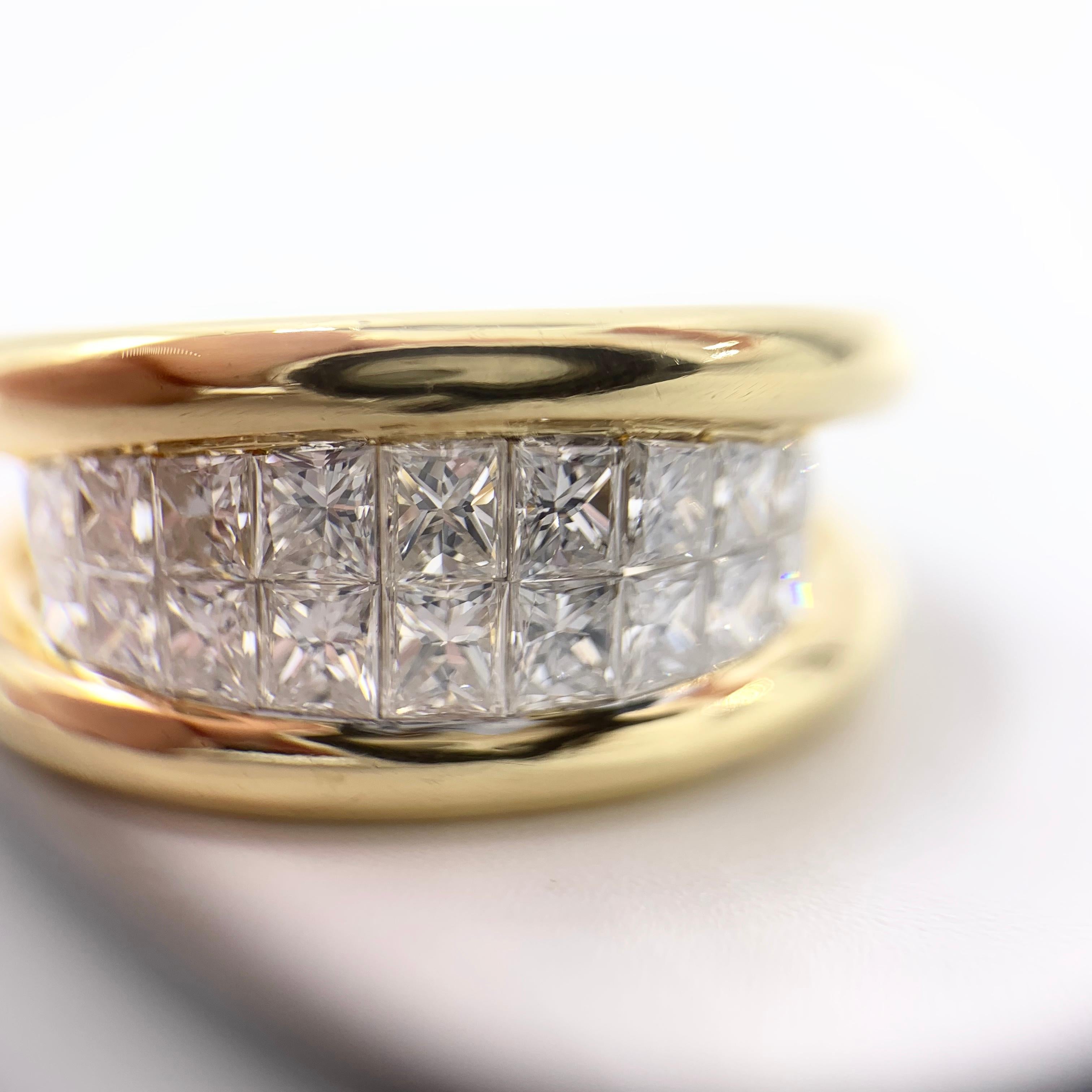 18 Karat Yellow Gold Princess Cut Diamond Double-Row Ring For Sale 6