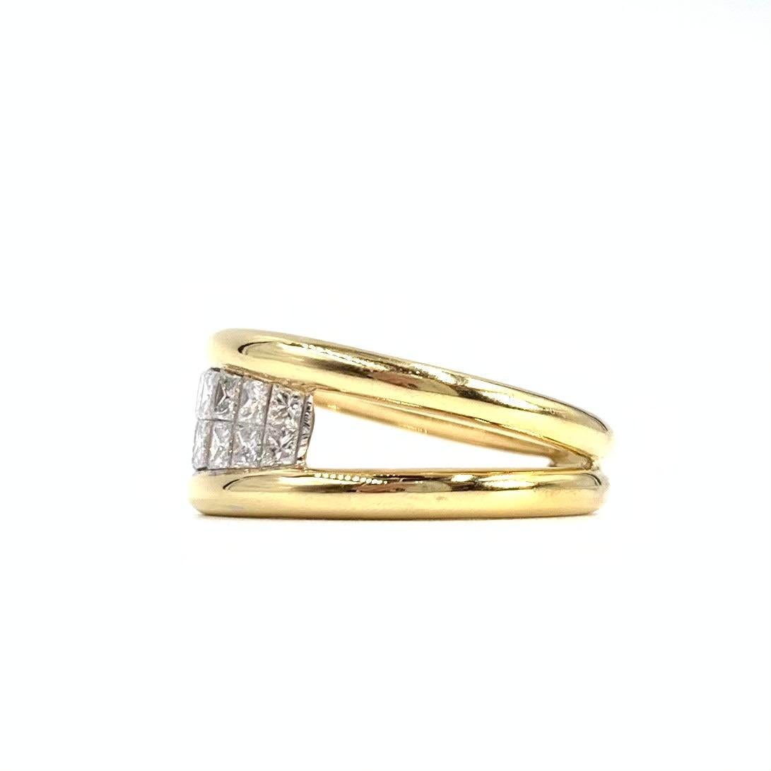 18 Karat Yellow Gold Princess Cut Diamond Double-Row Ring For Sale 3
