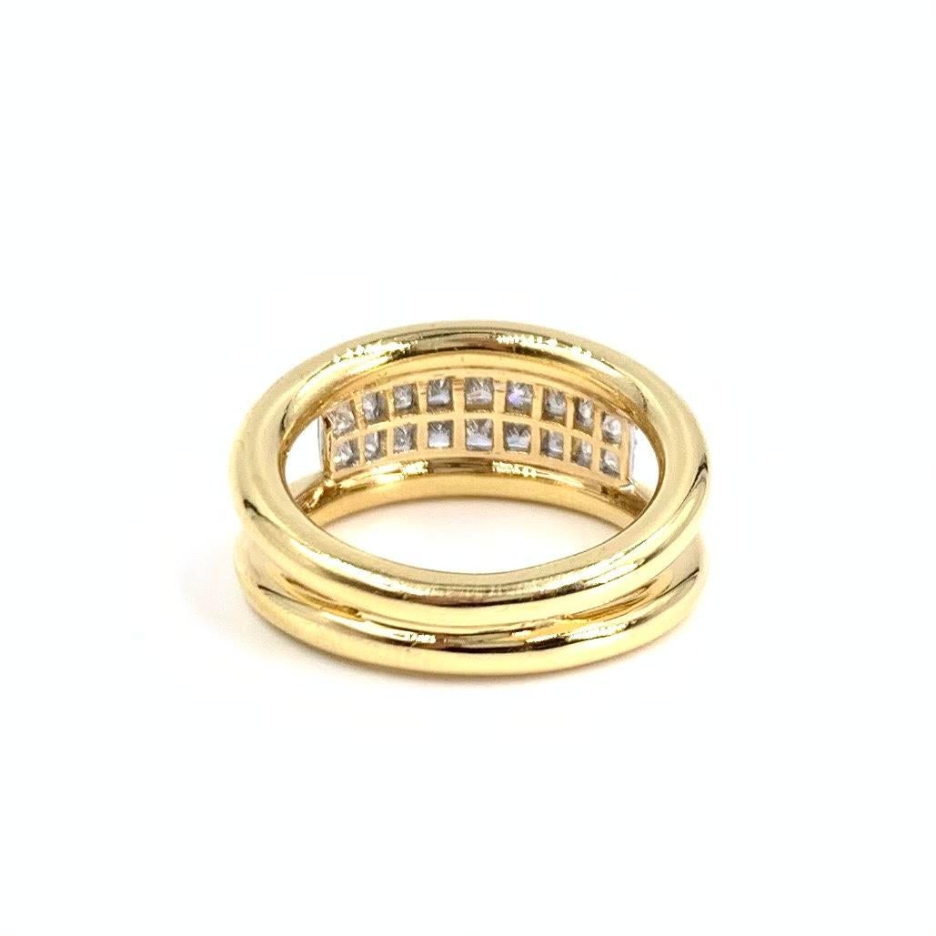 18 Karat Yellow Gold Princess Cut Diamond Double-Row Ring For Sale 4