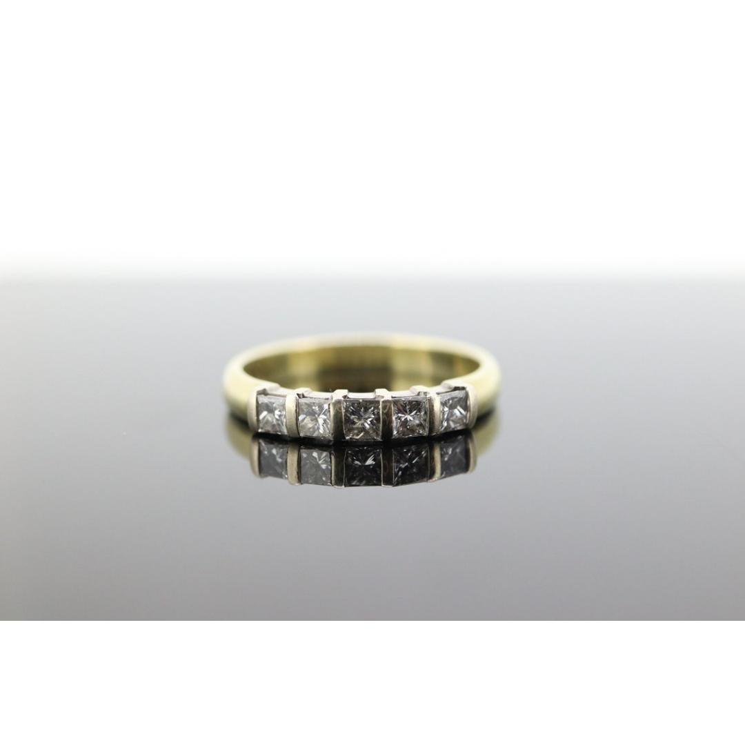 18K Yellow Gold Princess Cut Diamond Engagement Band - 18K Diamond Wedding Band For Sale 6