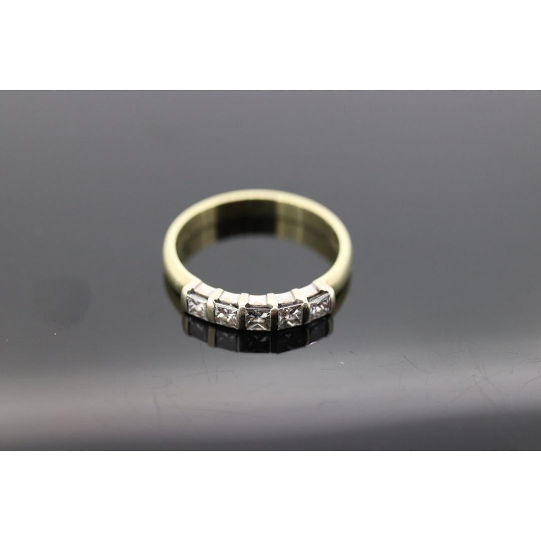 Women's 18K Yellow Gold Princess Cut Diamond Engagement Band - 18K Diamond Wedding Band For Sale