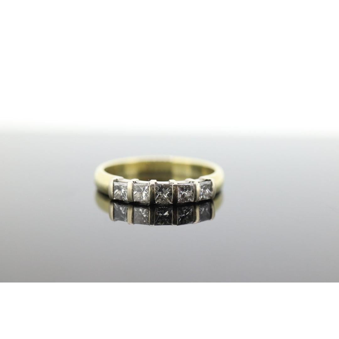 18K Yellow Gold Princess Cut Diamond Engagement Band - 18K Diamond Wedding Band For Sale 2